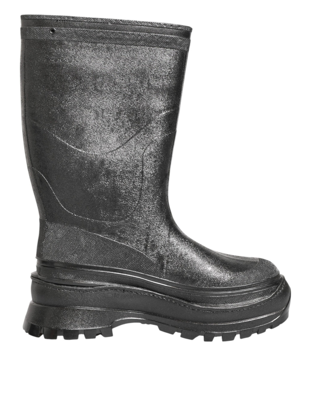 Metallic Black Pull On Rain Boots Shoes