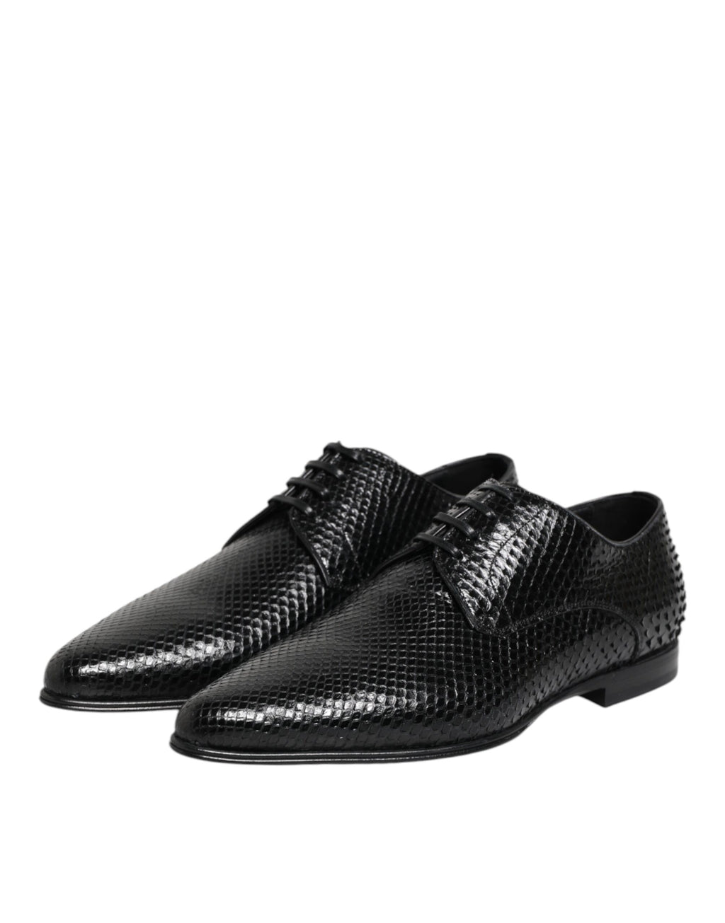 Black Exotic Leather Lace Up Derby Shoes