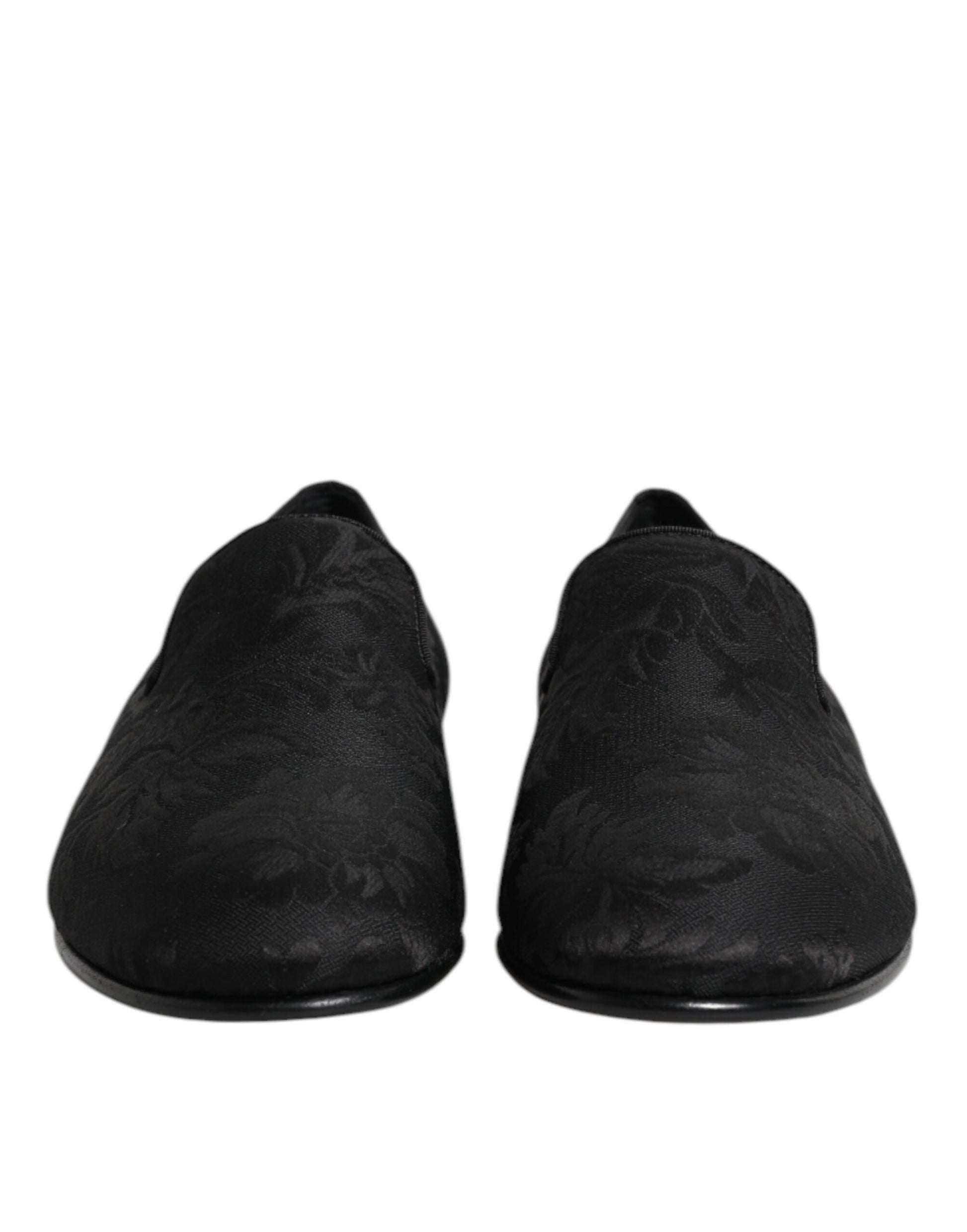 Black Floral Brocade Loafers Men Dress Shoes