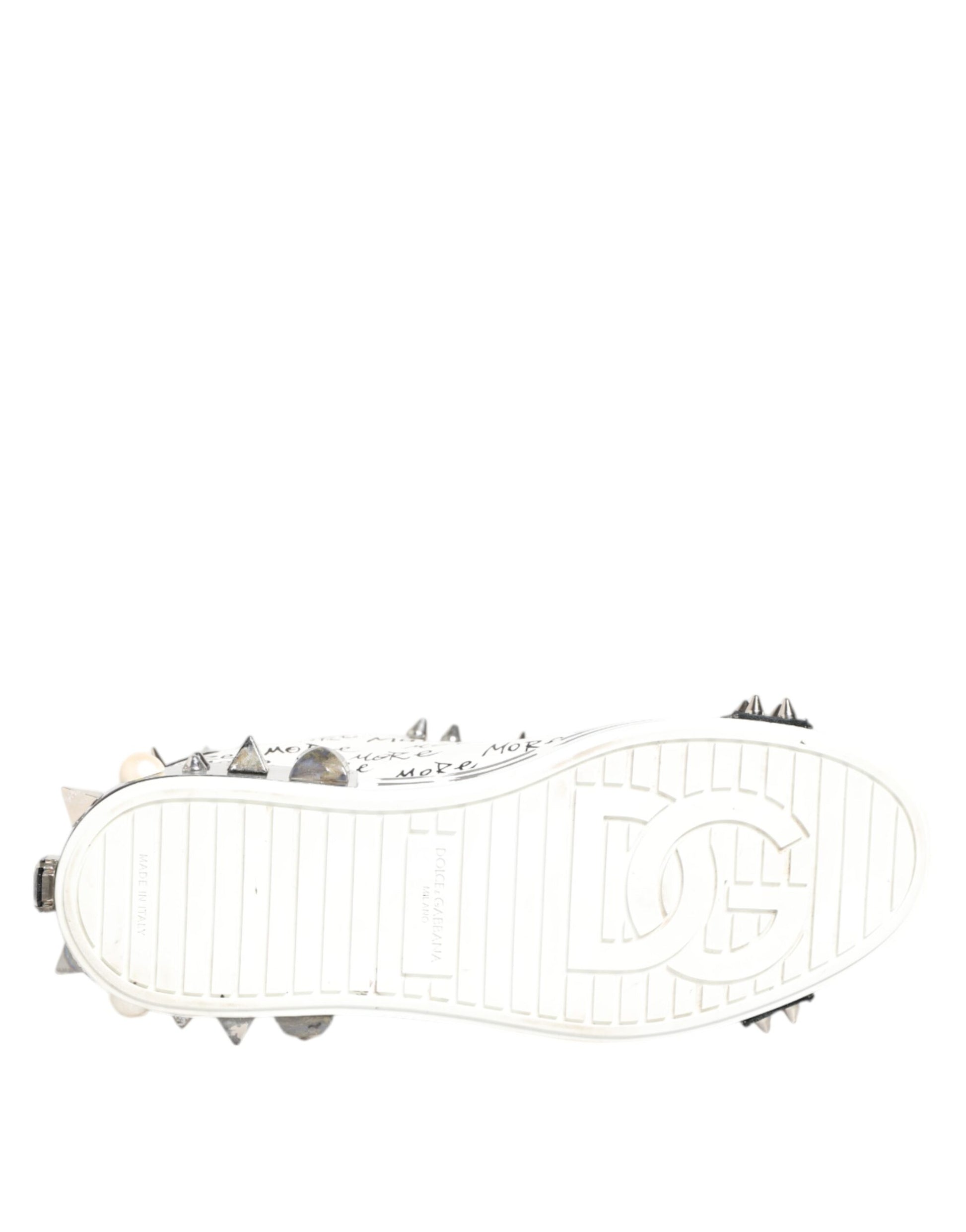 White Studded Printed Low Top Sneakers Shoes