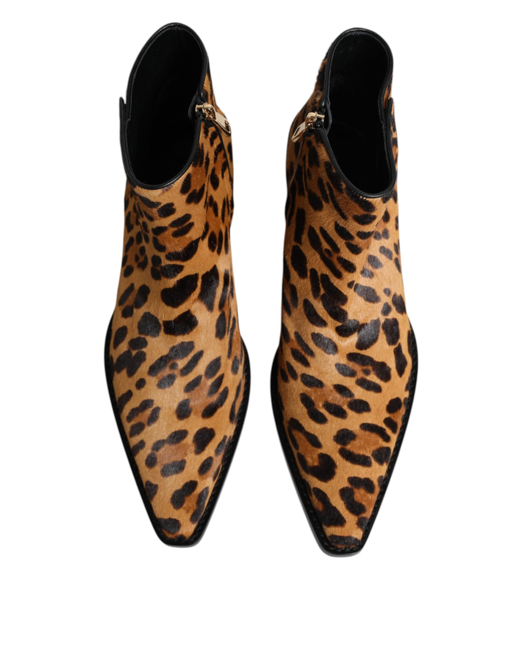Brown Leopard Calf Fur Ankle Boots Shoes