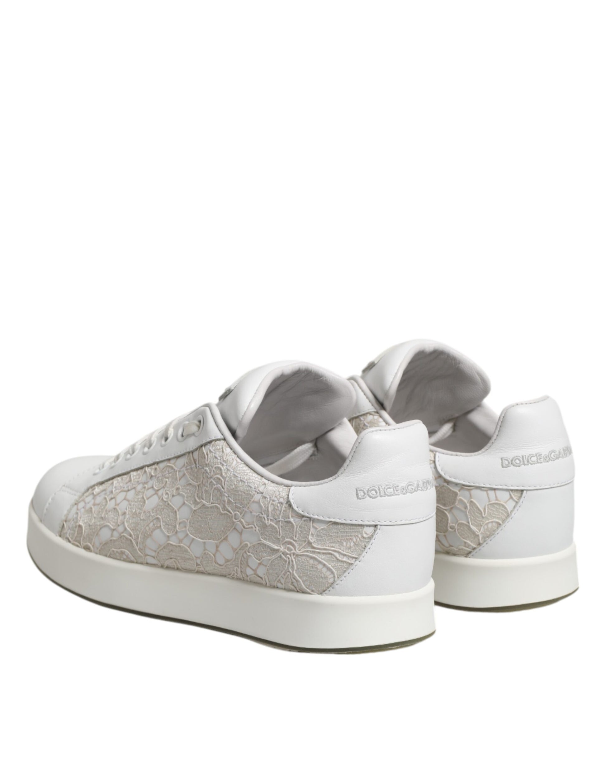 White Lace Leather Low Top Sneaker Shoes