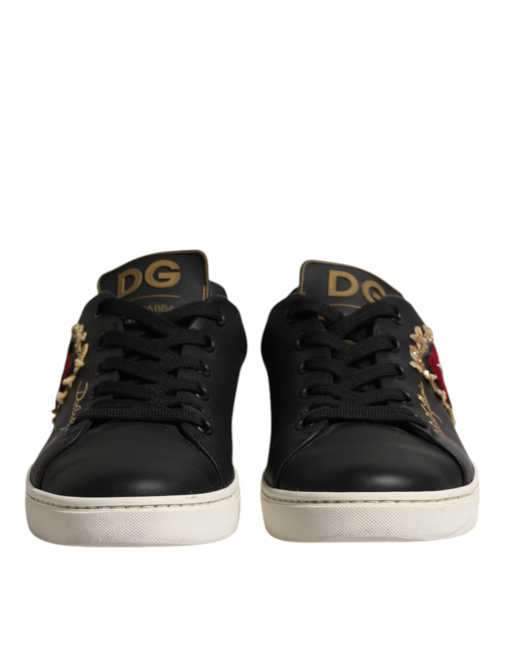 Black Leather Sacred Heart Sneakers Shoes