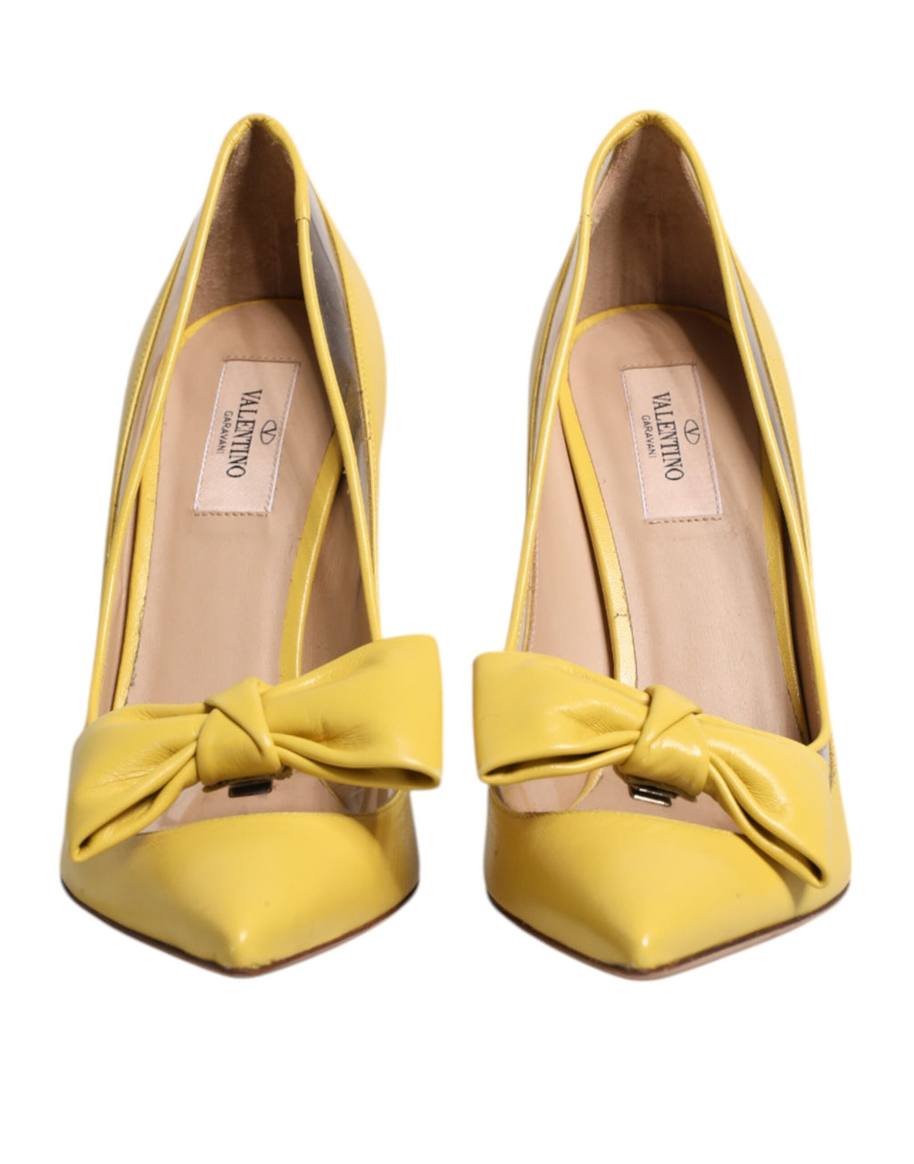 Yellow Patent Leather PVC Bow Heels Pumps Shoes