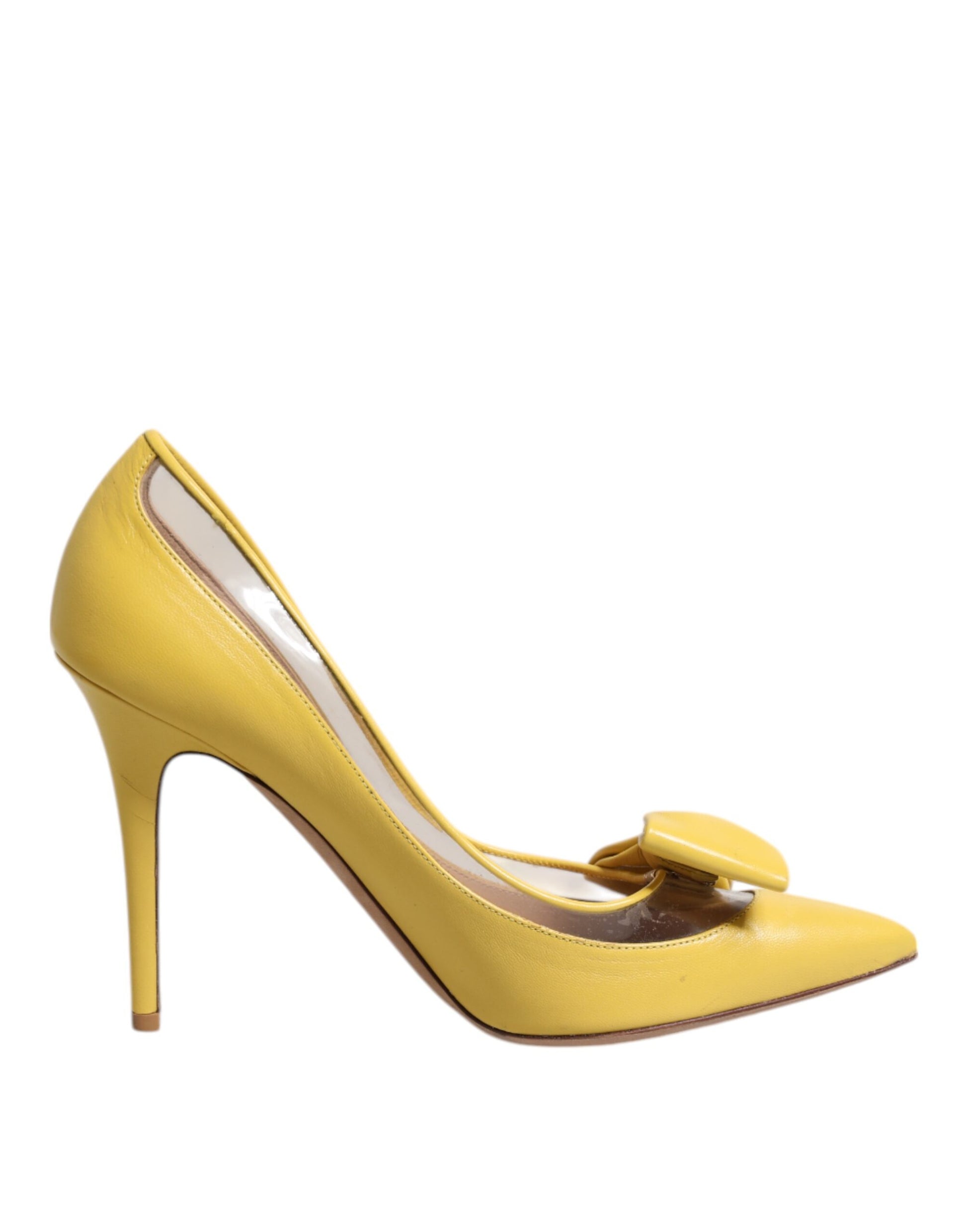 Yellow Patent Leather PVC Bow Heels Pumps Shoes