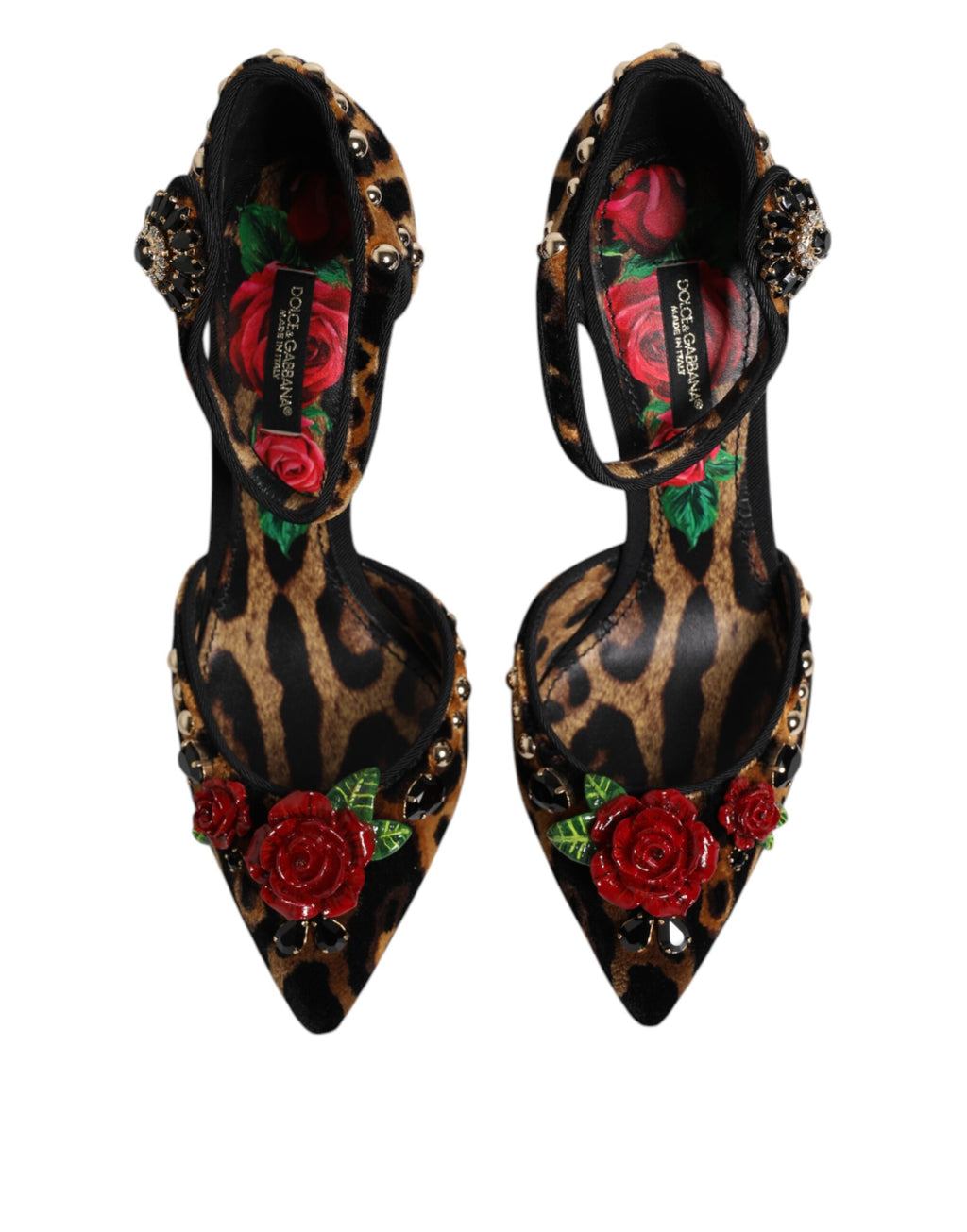 Brown Leopard Crystal Roses Pumps Shoes