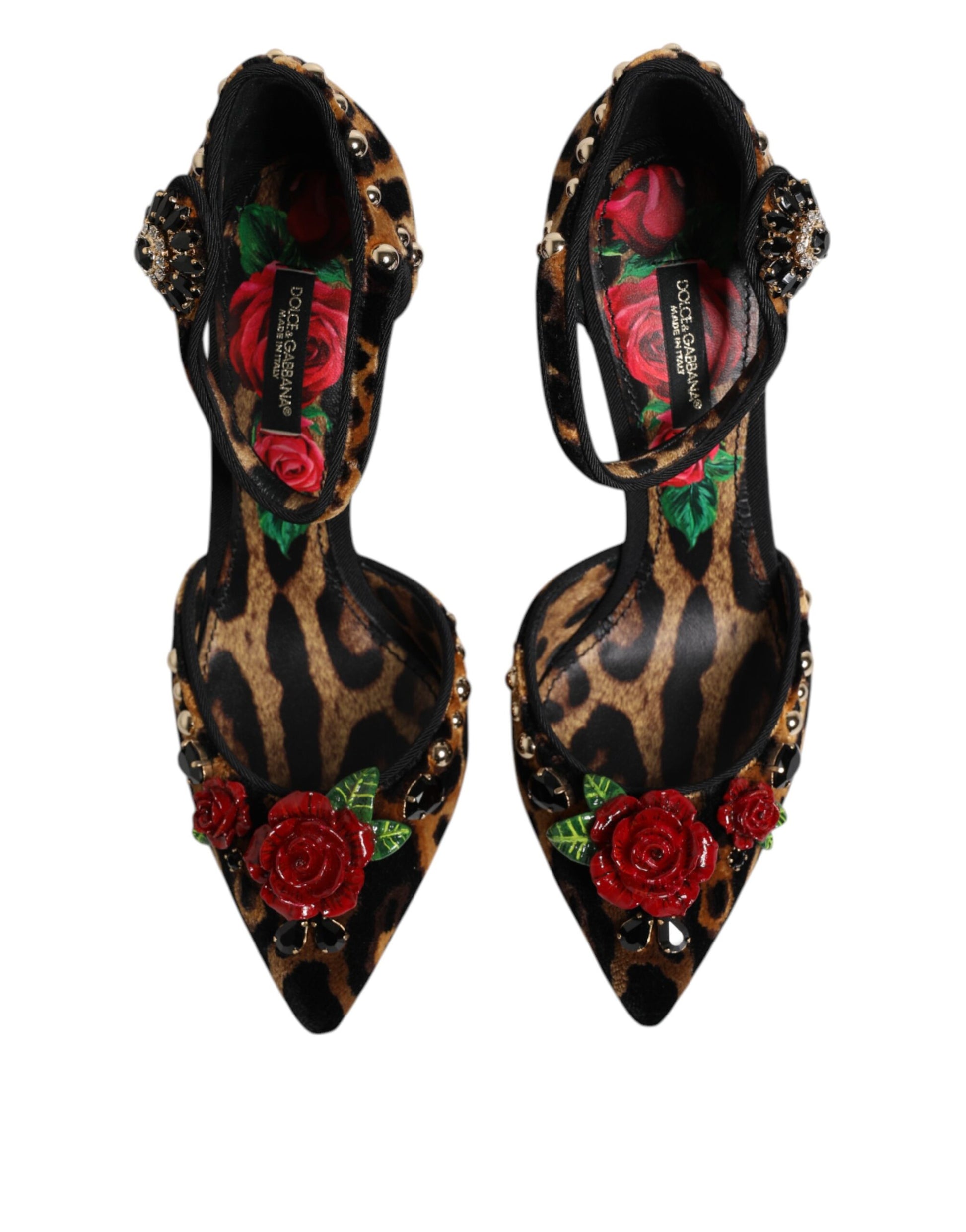 Brown Leopard Crystal Roses Pumps Shoes