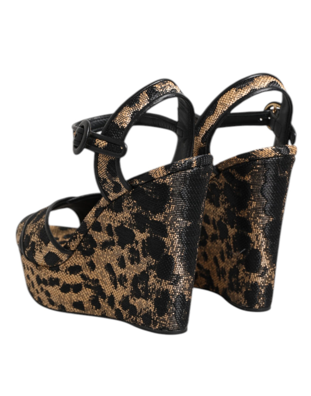 Brown Leopard Wedges Ankle Strap Sandals Shoes