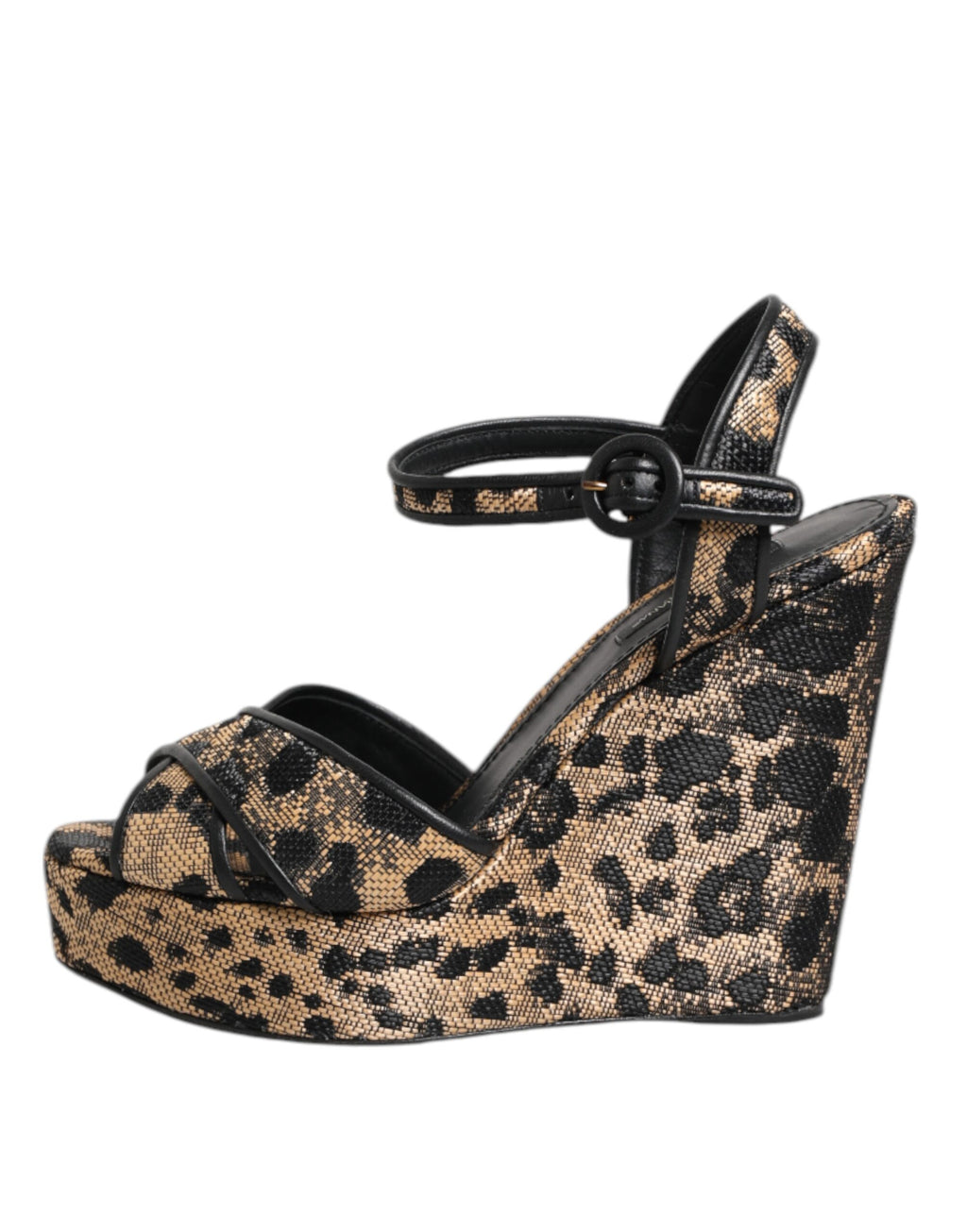 Brown Leopard Wedges Ankle Strap Sandals Shoes