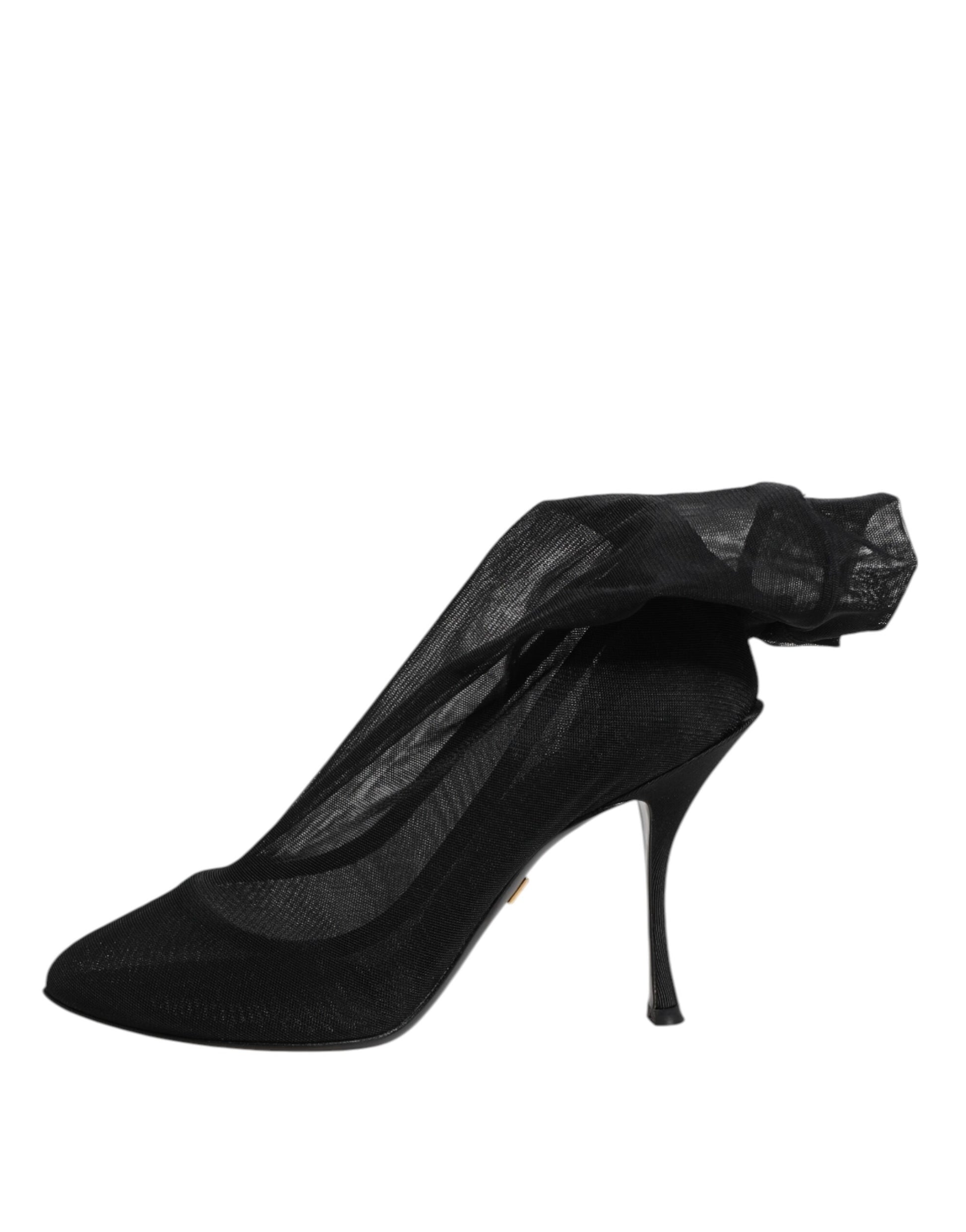 Black Silk Stretch Mesh Sock Boots Shoes