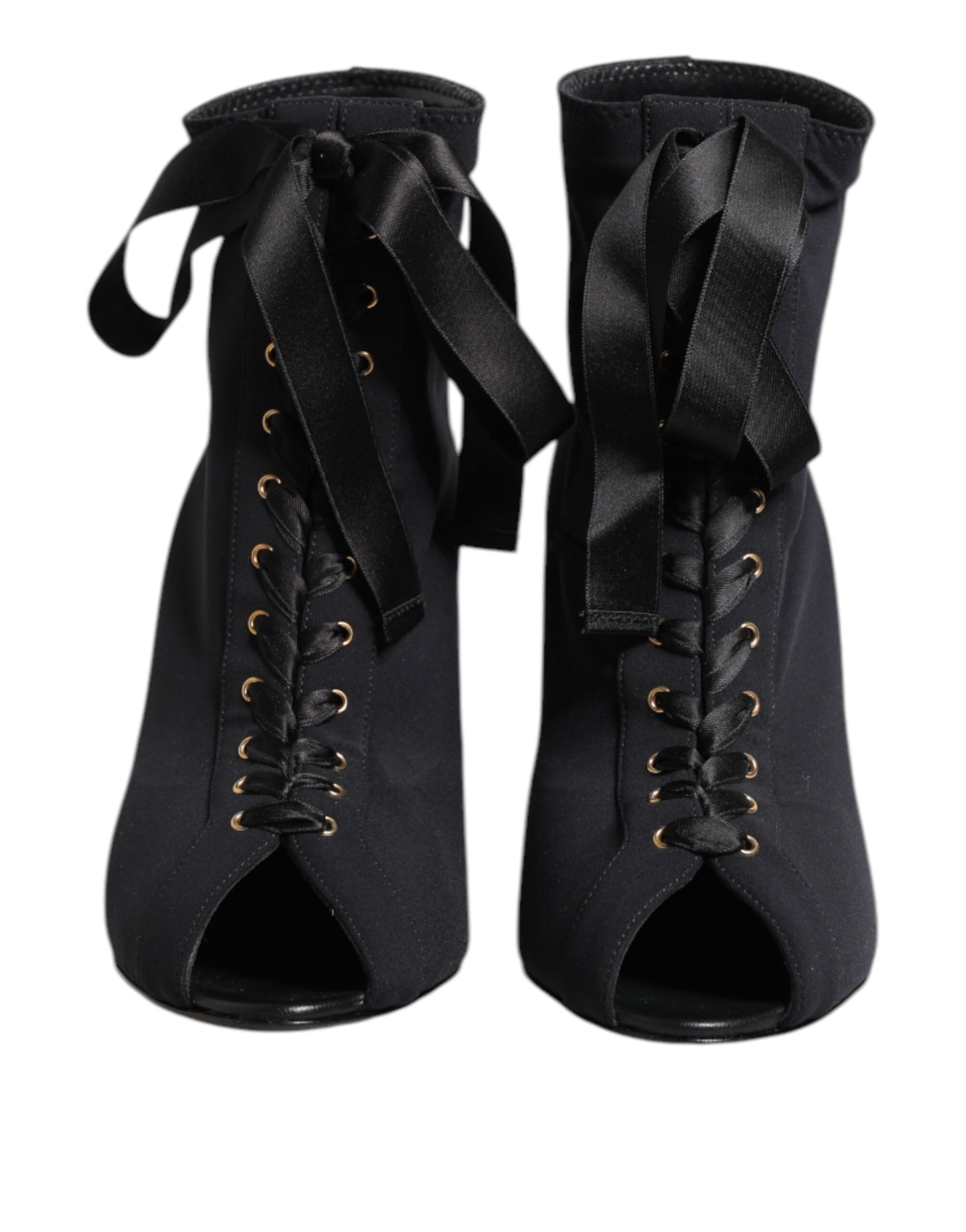 Black Stiletto Heels Lace Up Boots Shoes