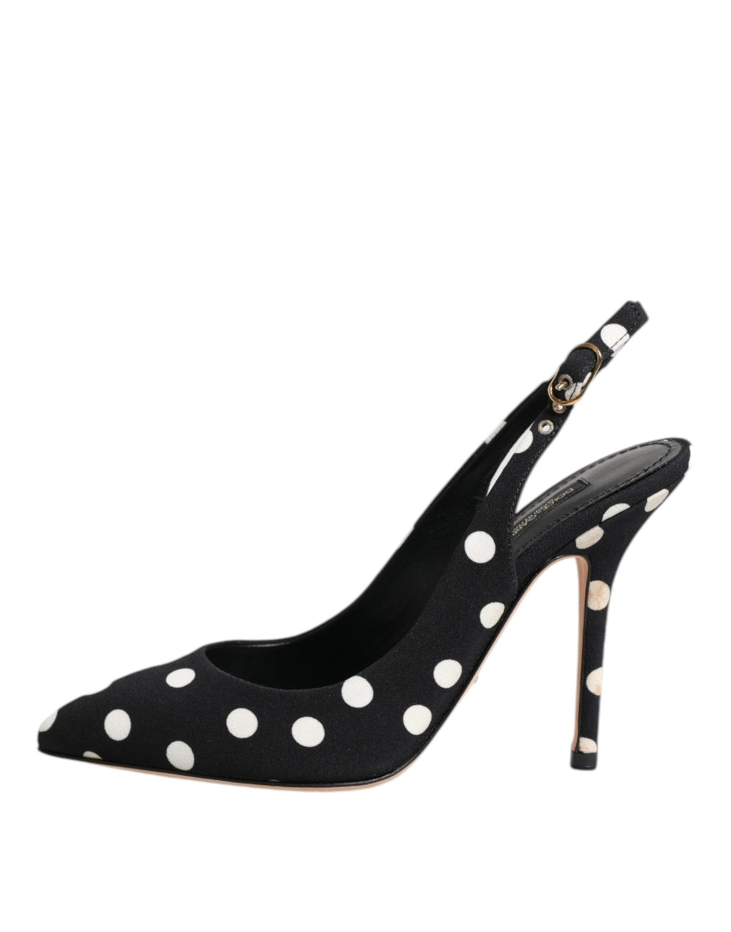 Black White Dotted Stiletto Slingback Shoes