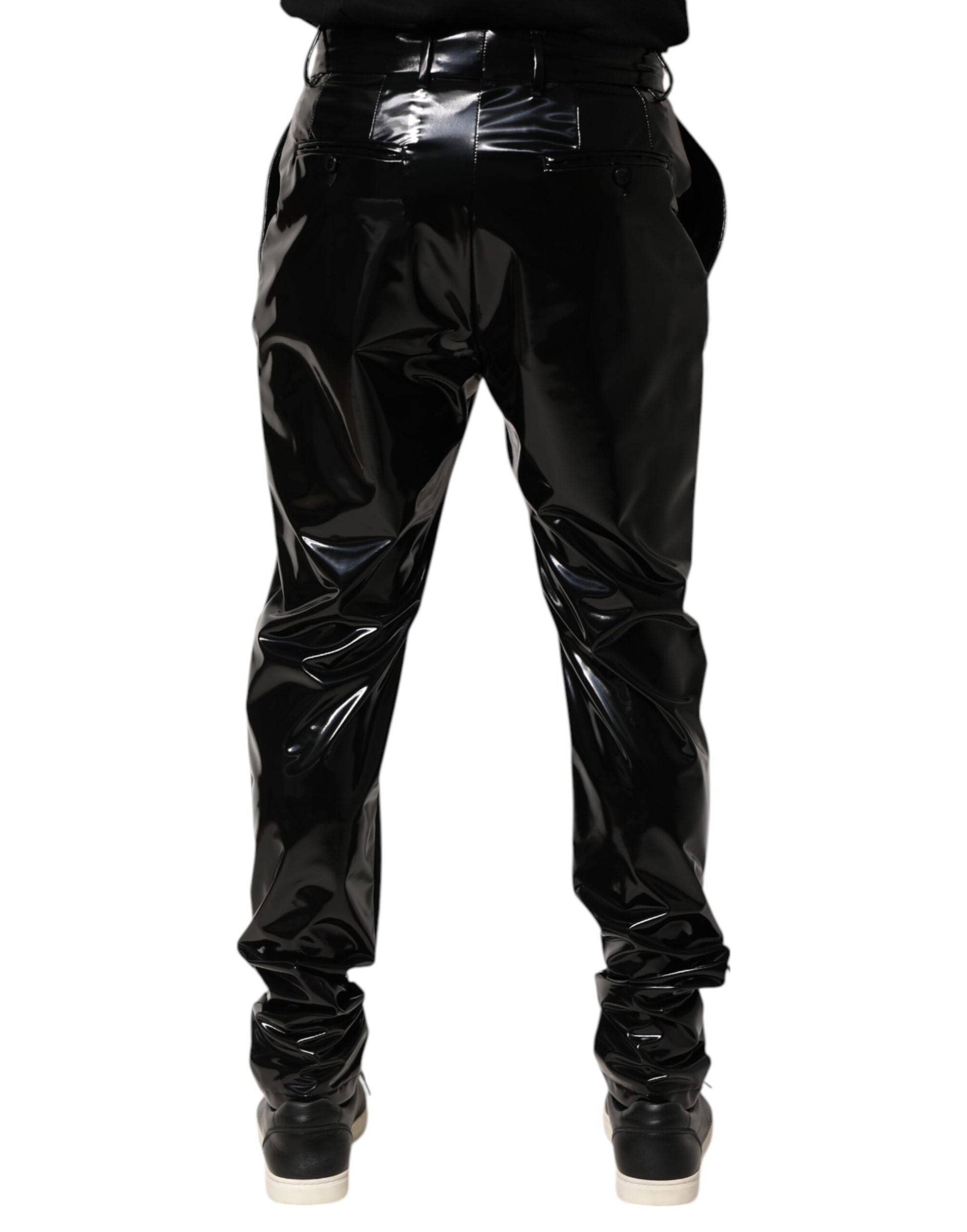 Black Polyester Mid Waist Men Trouser Pants