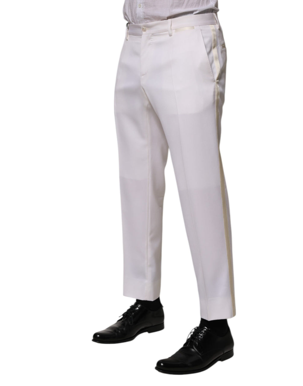 White Polyester Tapered Formal Trouser Pants