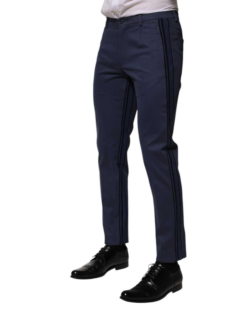 Blue Cotton Tapered Men Formal Trousers Pants