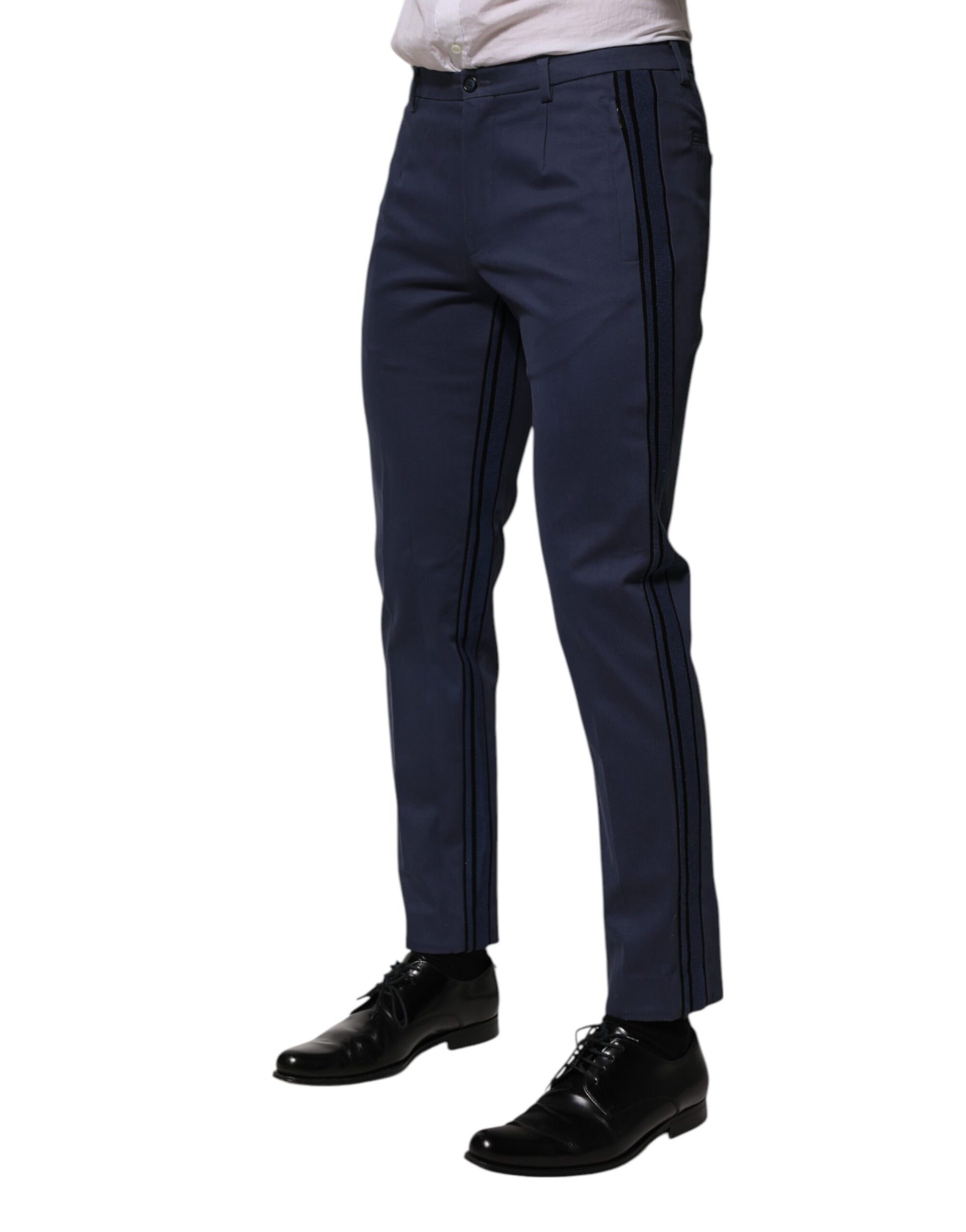 Blue Cotton Tapered Men Formal Trousers Pants