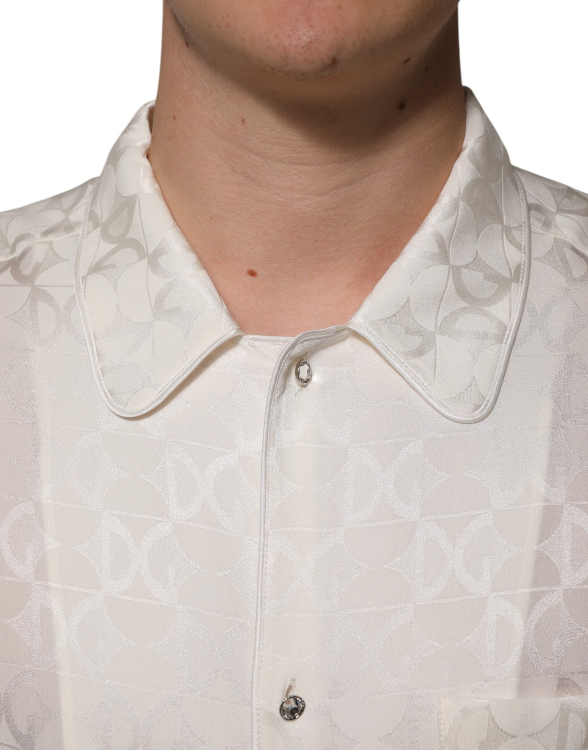 White Silk DG Logo Print Long Sleeves Shirt
