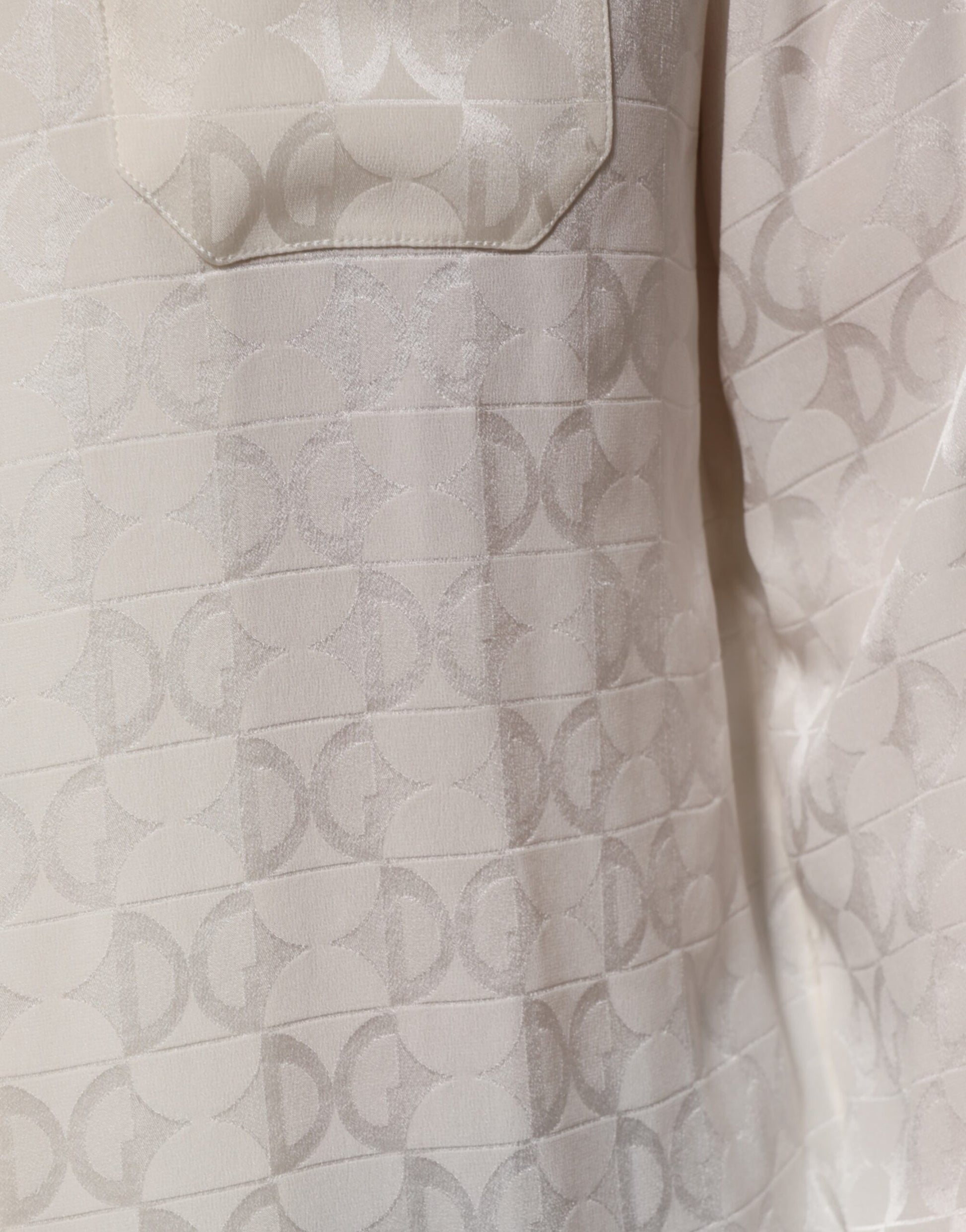 White Silk DG Logo Print Long Sleeves Shirt