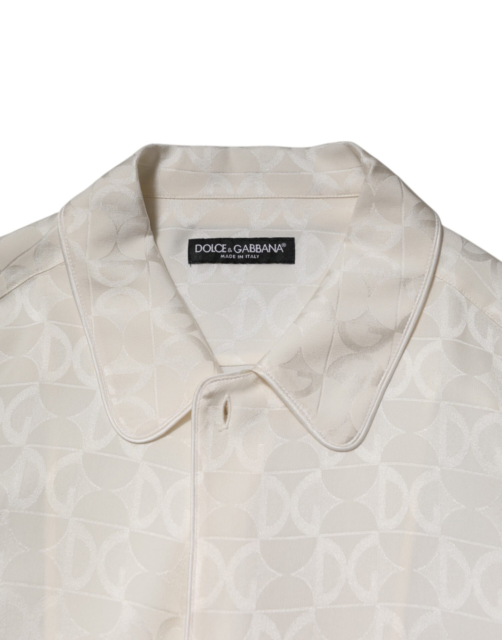 White Silk DG Logo Print Long Sleeves Shirt