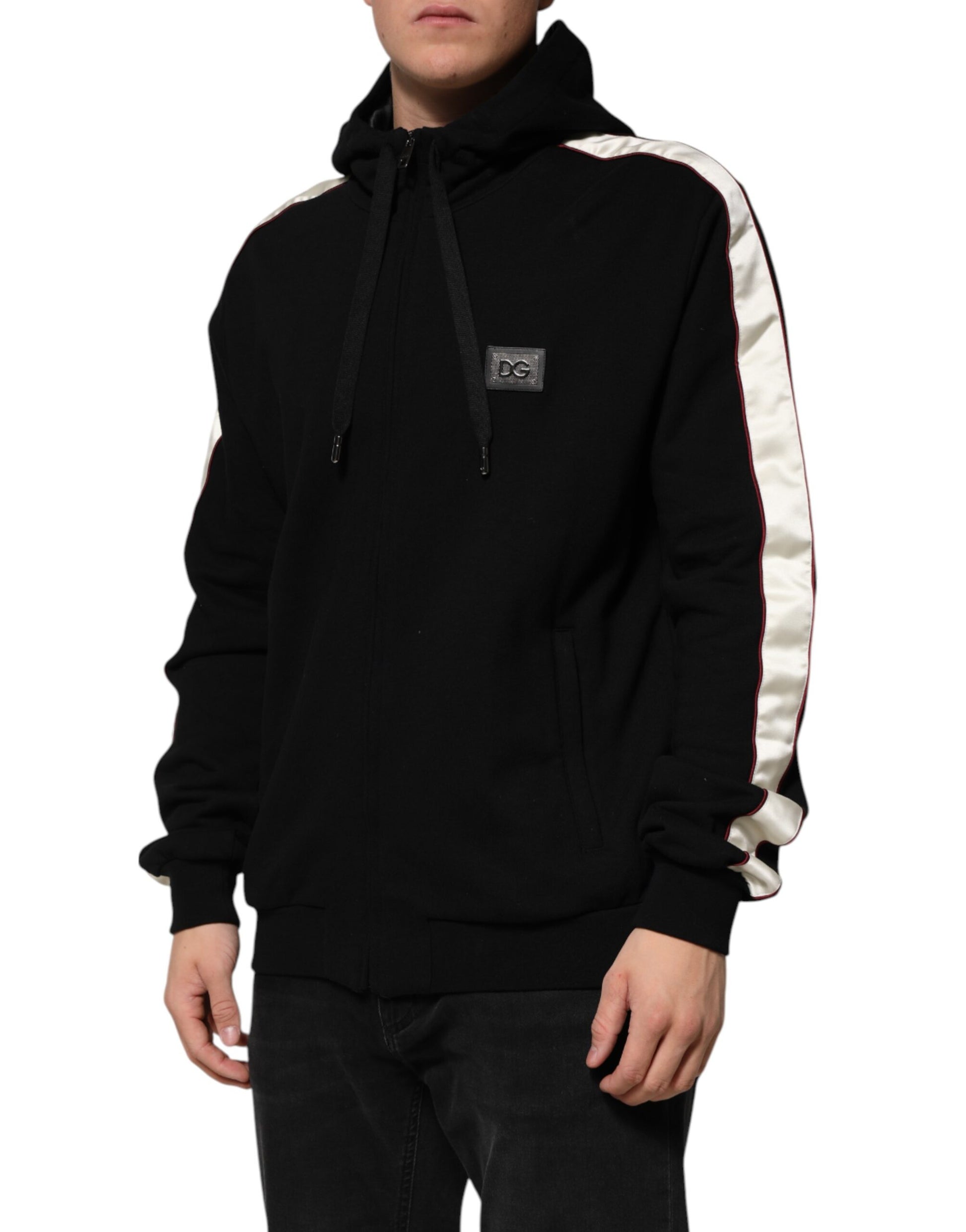 Black Cotton Plaque Track Cardigan Sweater