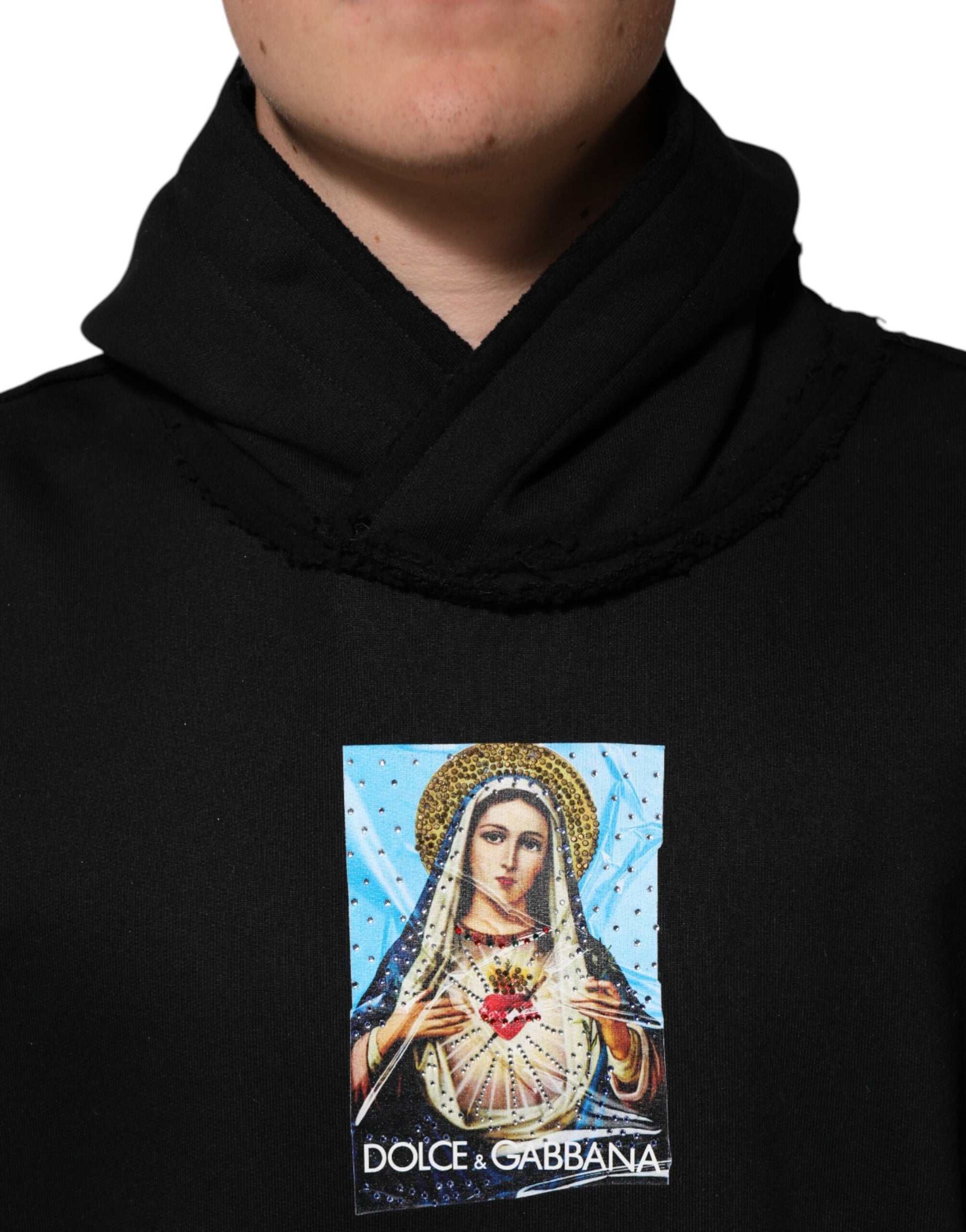 Black Printed Hoodie Crystal Embellished Jacket