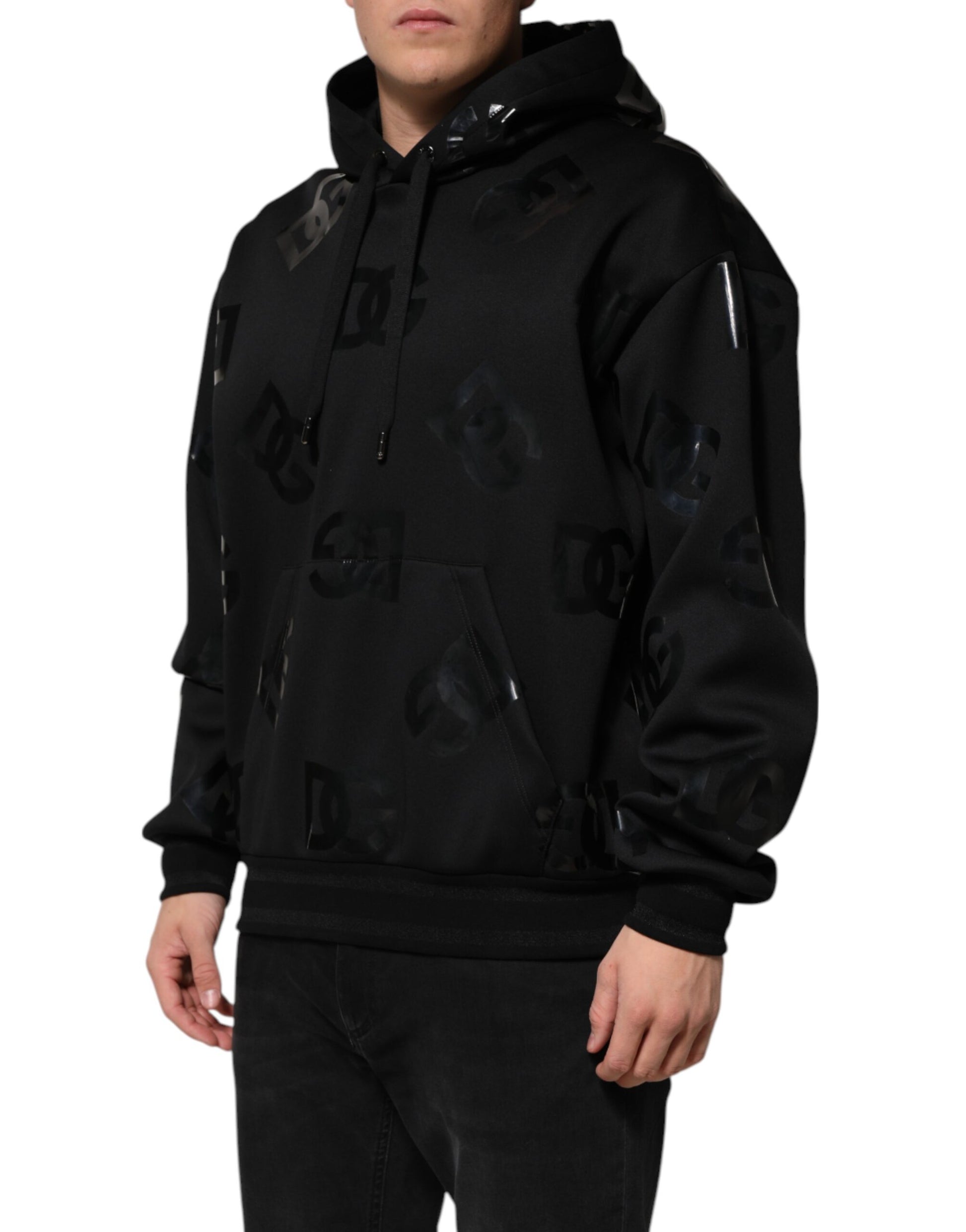 Black DG Logo Hoodie Metallic Print Sweater