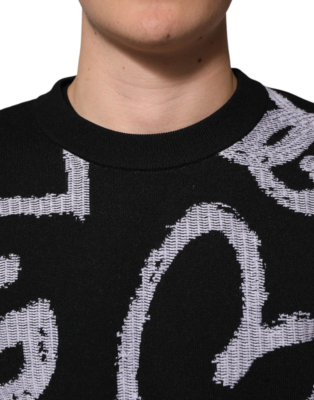 Black Nylon Wool Heart Print Pullover Sweater