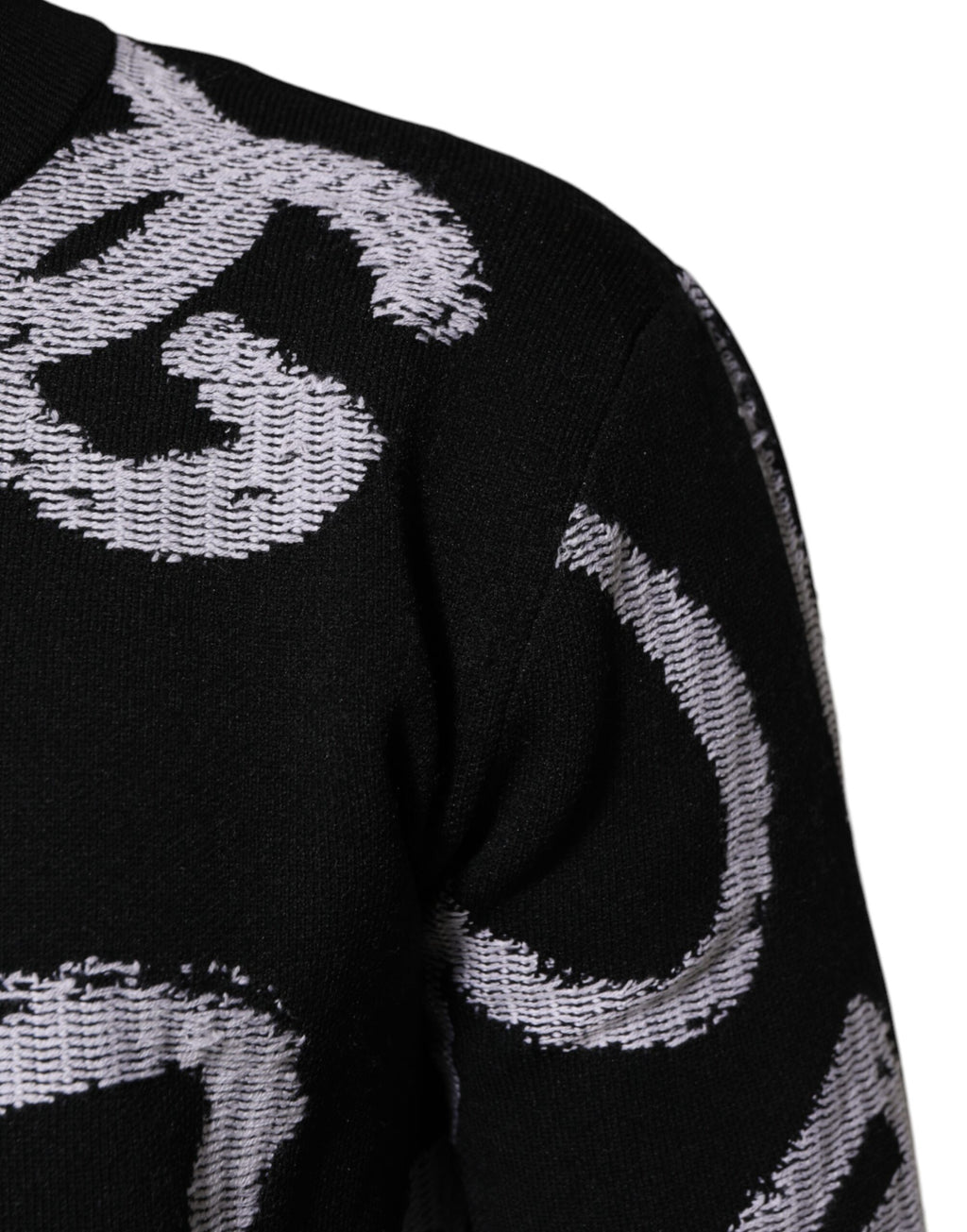 Black Nylon Wool Heart Print Pullover Sweater