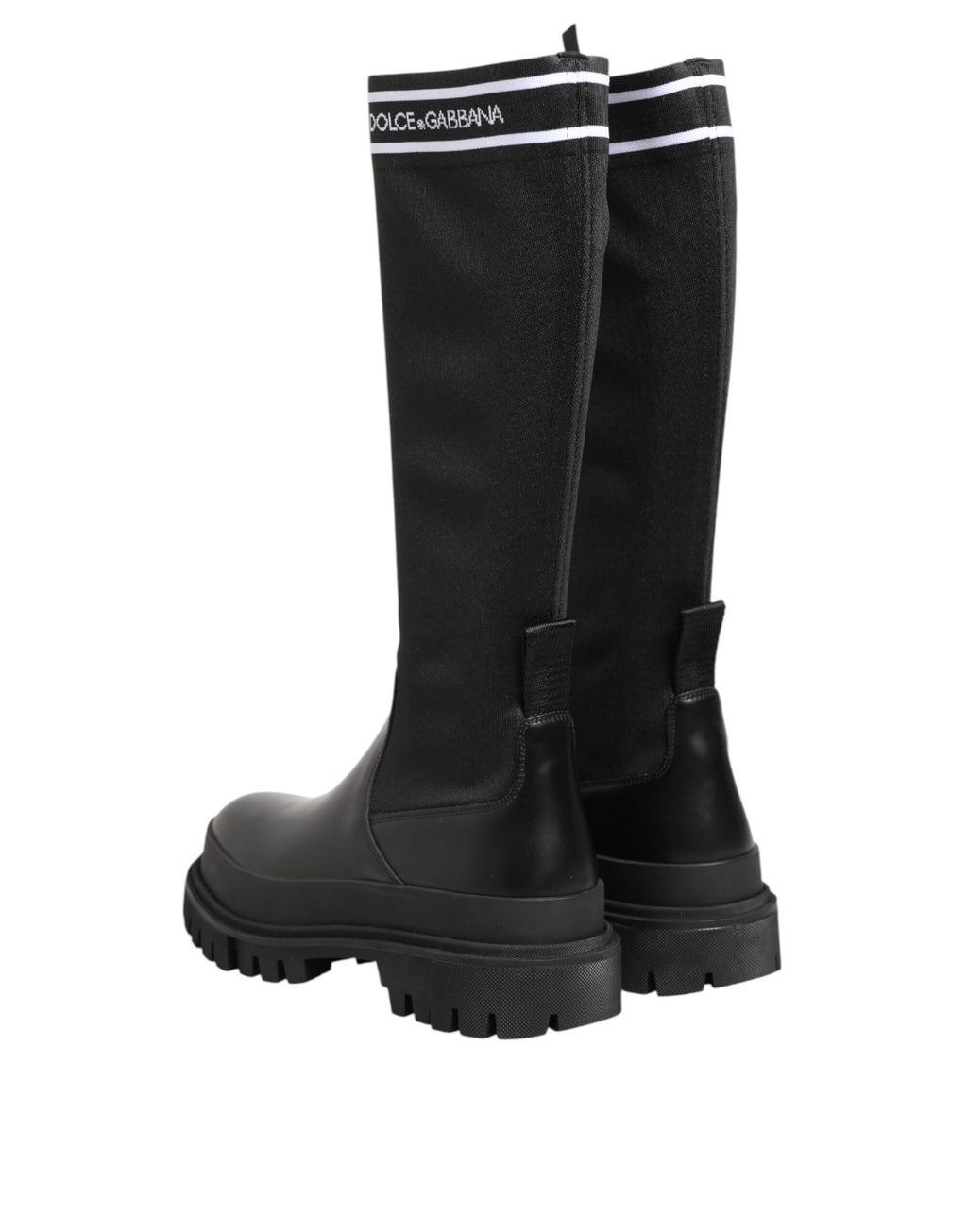 Black White Polyester Socks High Boots Shoes