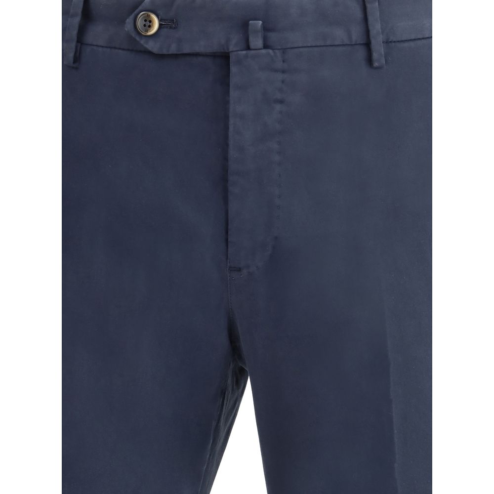 Blue Cotton Casual Pants