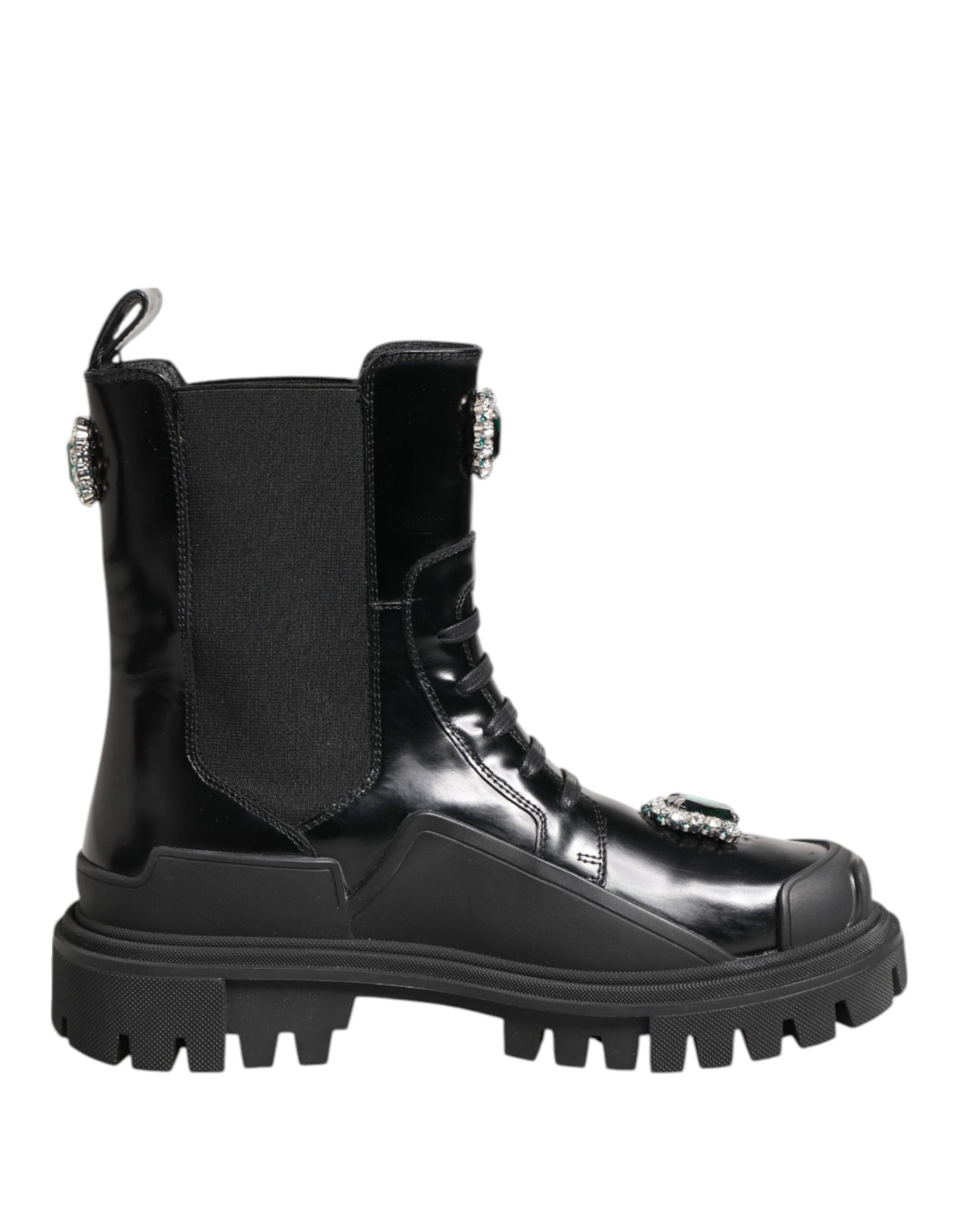 Black Crystal Embellished Combat Boots Shoes