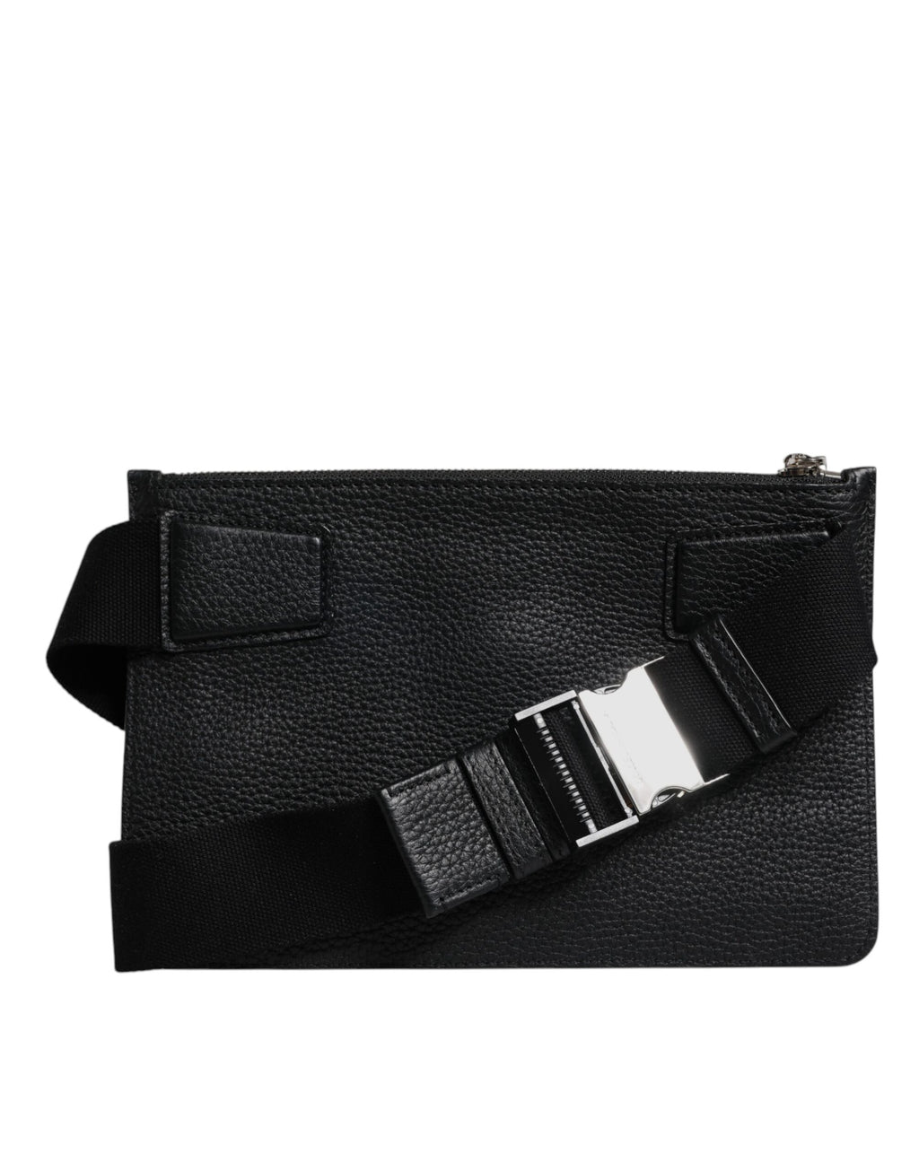 Black Leather Logo Embossed Waist Fanny Pack Bag