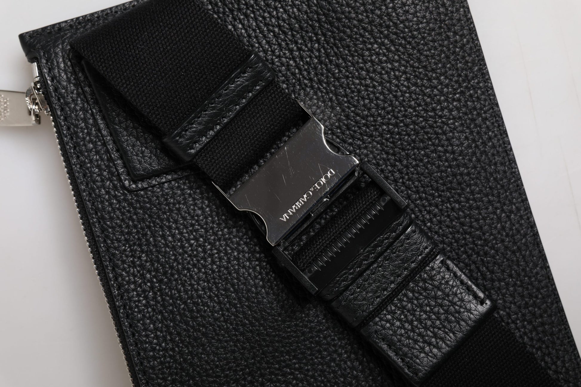 Black Leather Logo Embossed Waist Fanny Pack Bag