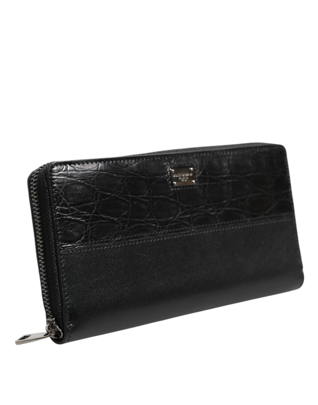 Black Leather DG Plaque Zip Around Continental Wallet