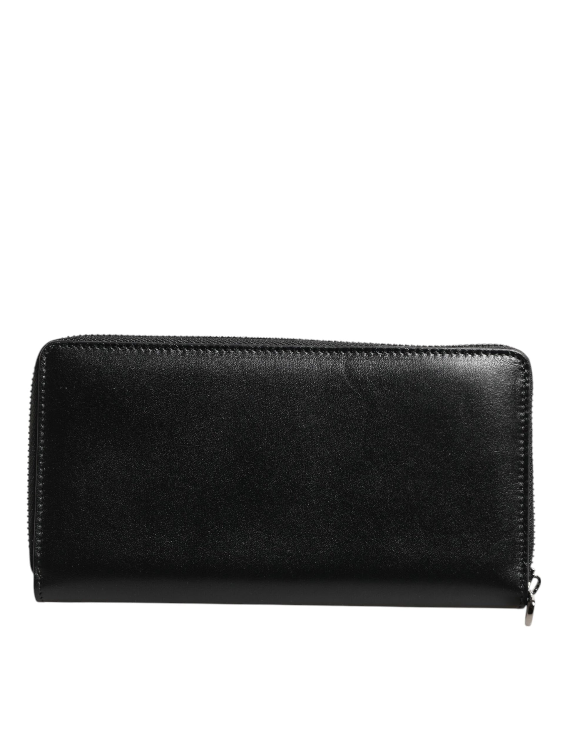 Black Leather DG Plaque Zip Around Continental Wallet