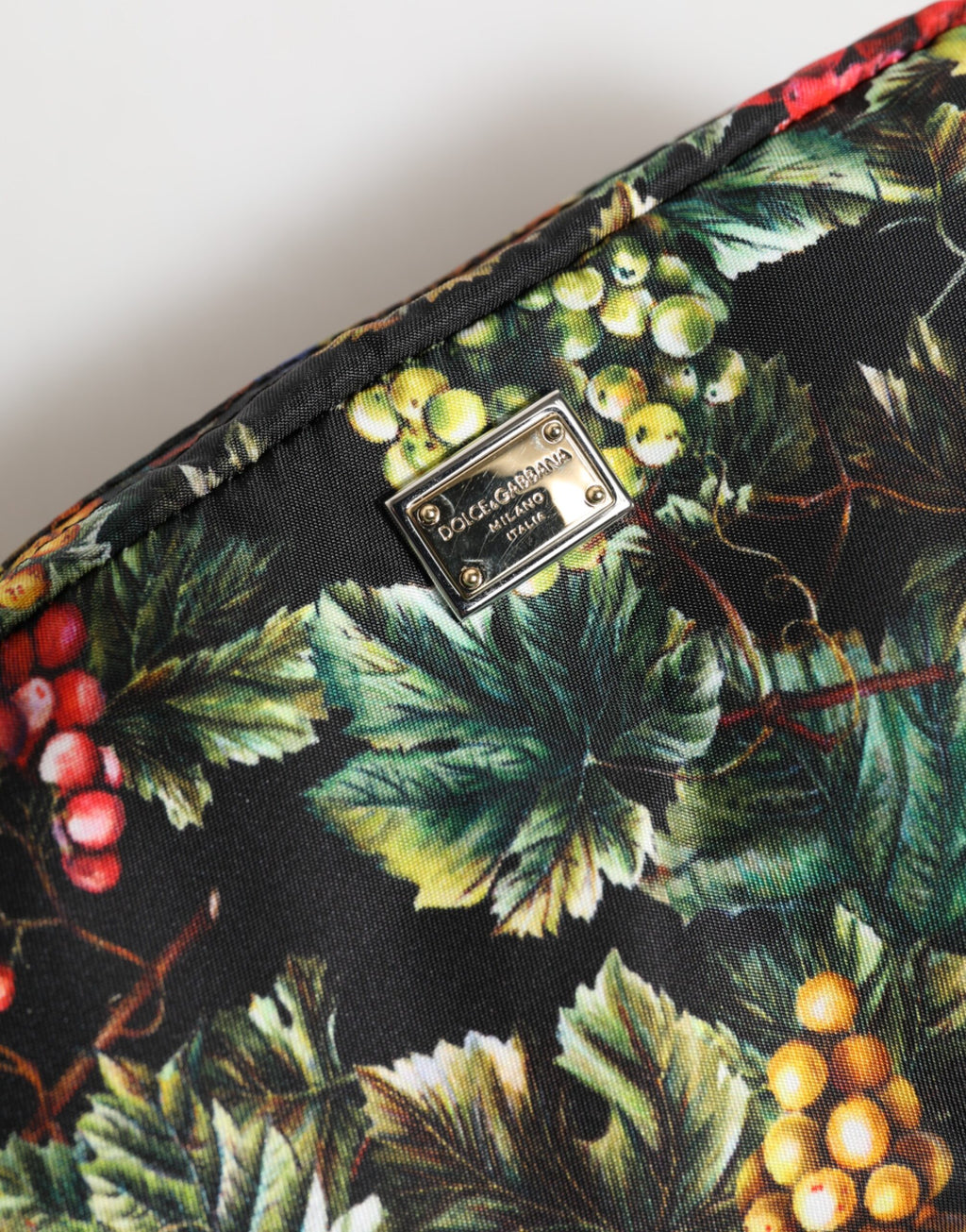 Multicolor Grape Print Clutch Logo Plaque Pouch Bag