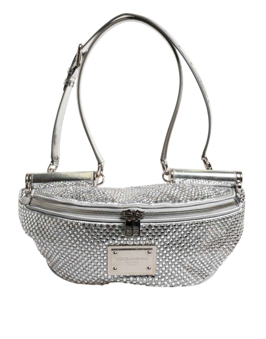 Silver Crystal-Embellished Belt Strap Bag