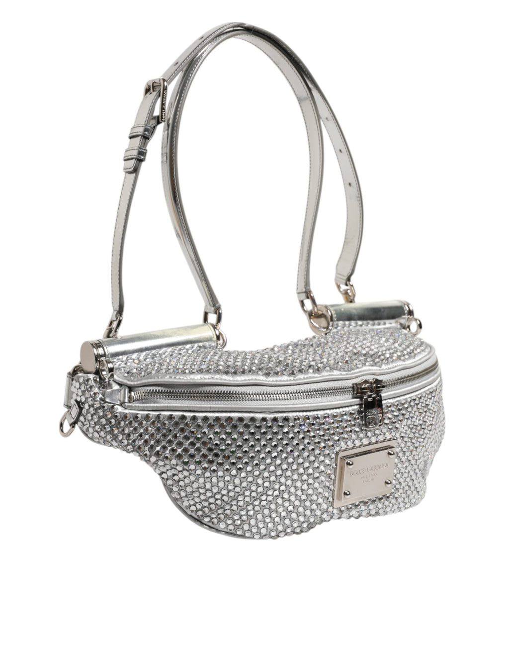 Silver Crystal-Embellished Belt Strap Bag