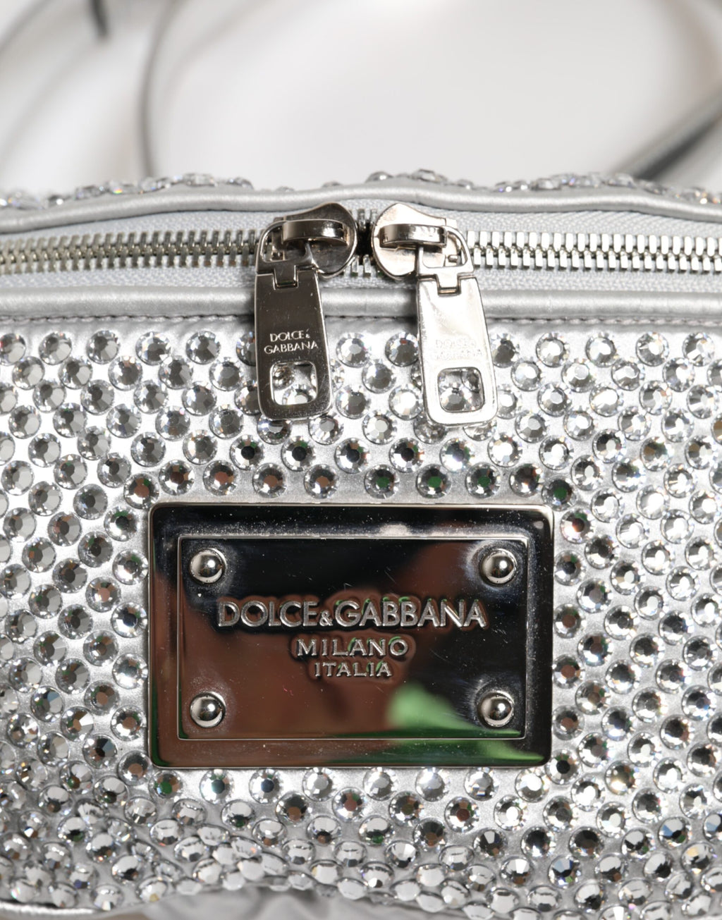 Silver Crystal-Embellished Belt Strap Bag