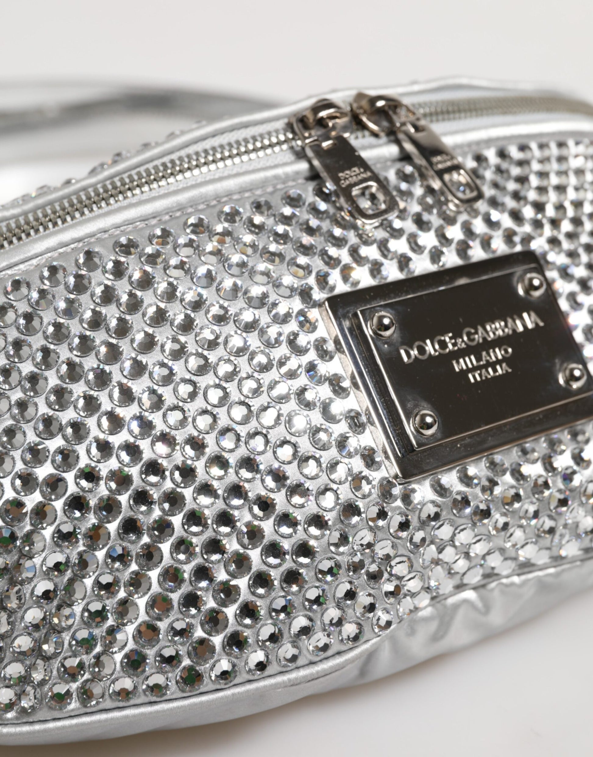 Silver Crystal-Embellished Belt Strap Bag