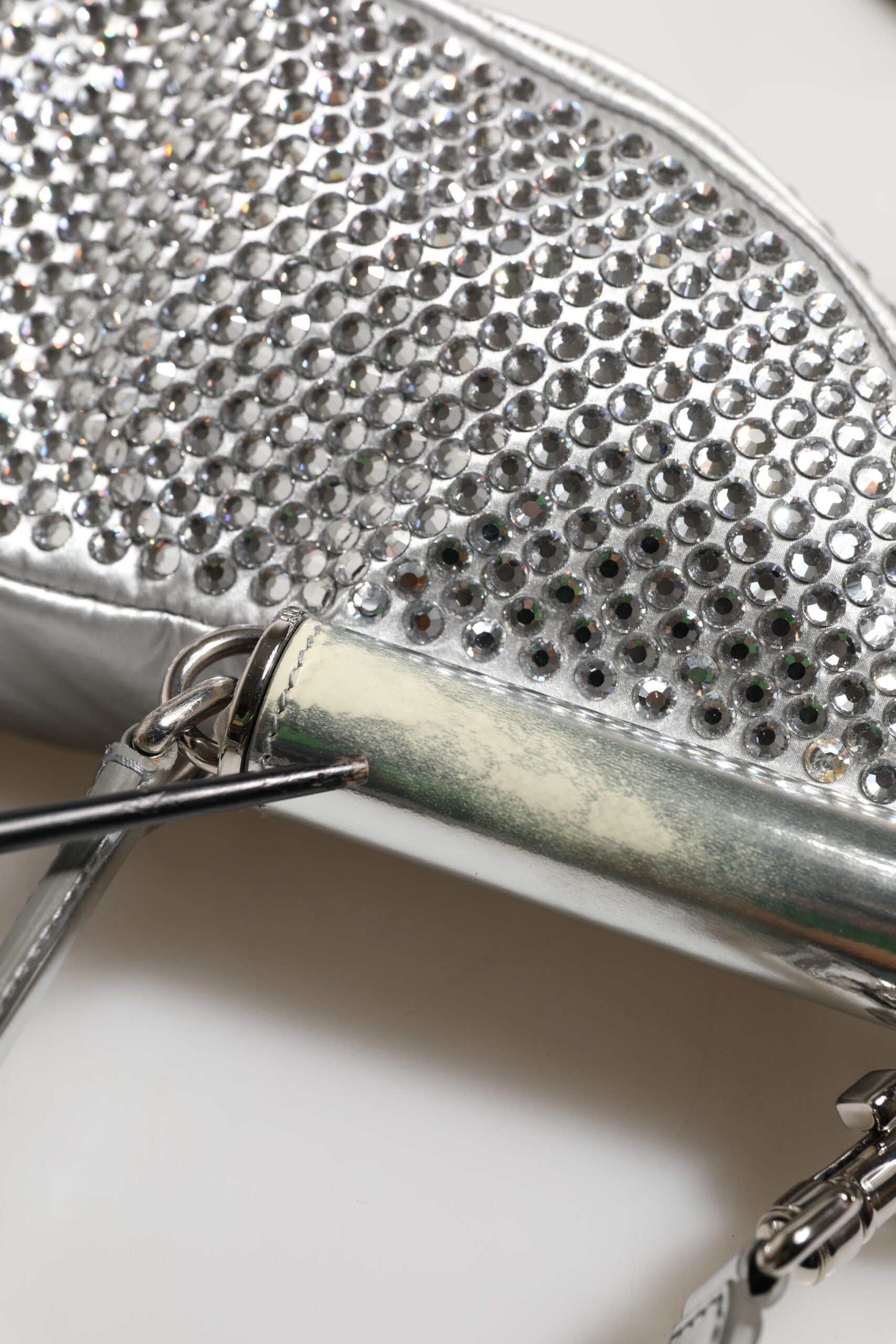 Silver Crystal-Embellished Belt Strap Bag