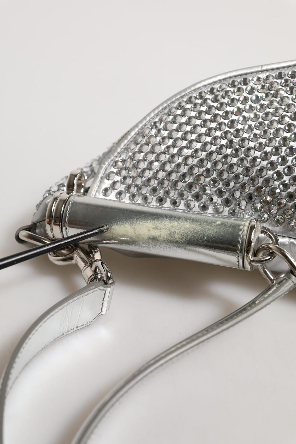 Silver Crystal-Embellished Belt Strap Bag