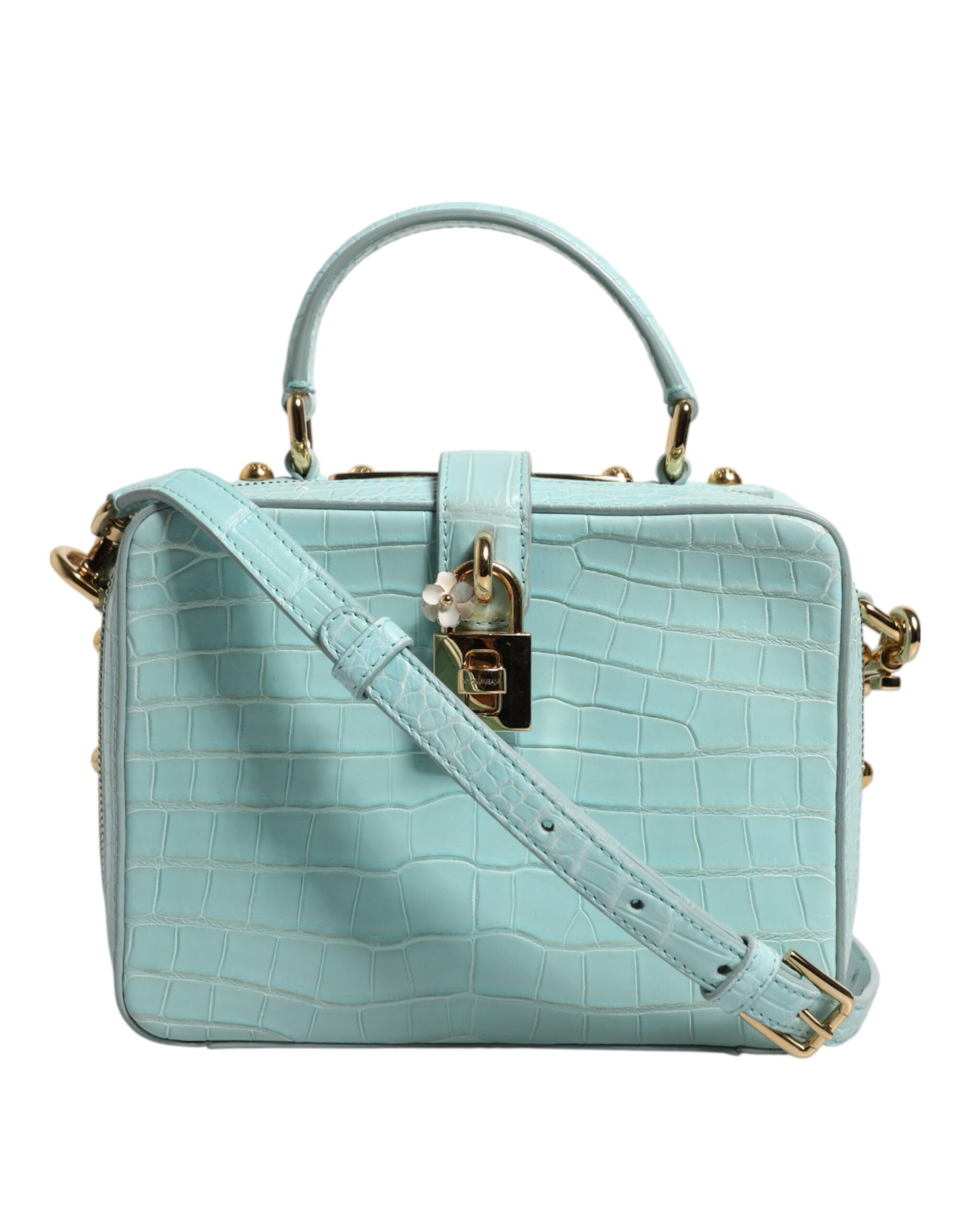 Mint Green Embossed Leather Padlock Shoulder Bag
