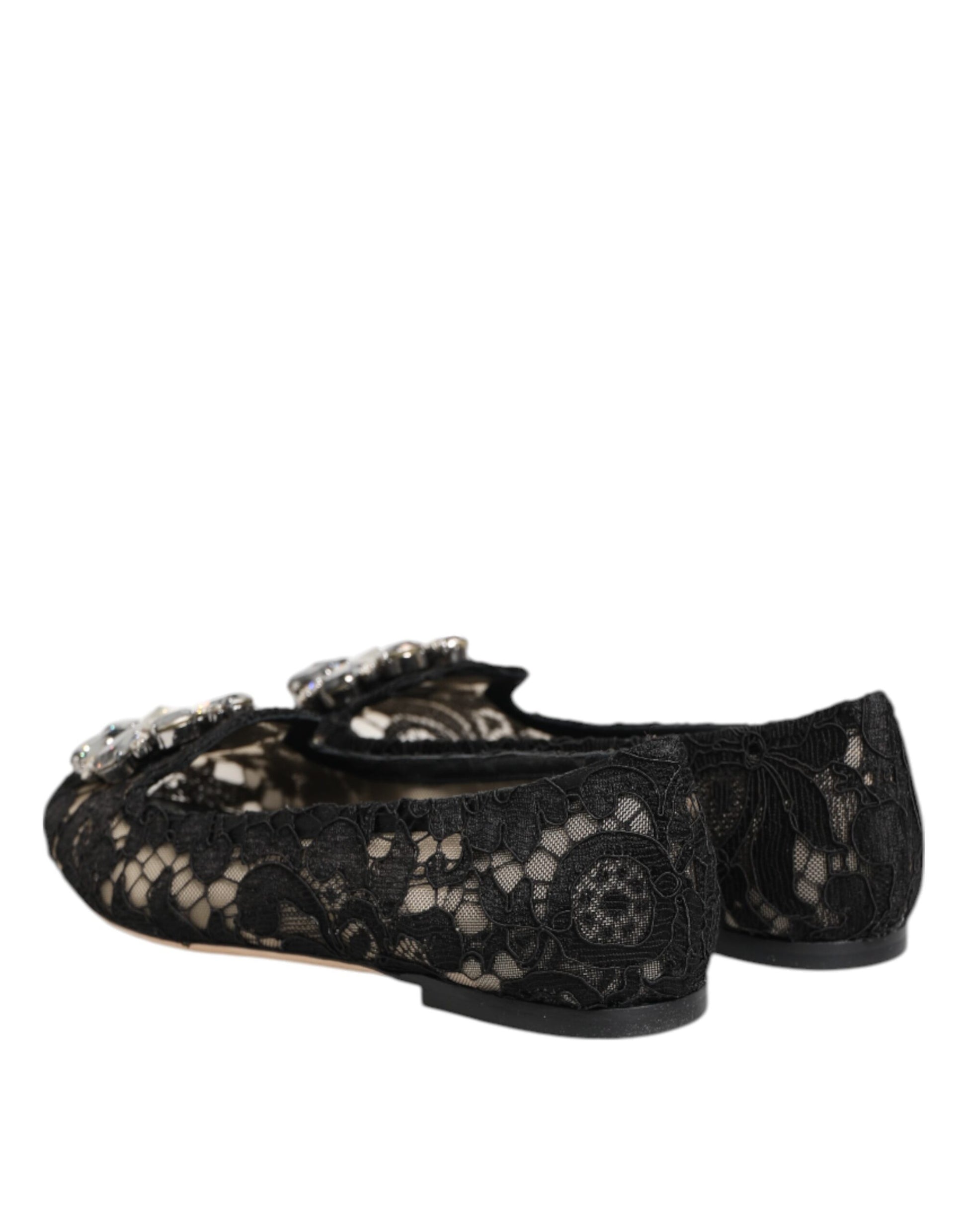 Black Taormina Lace Crystals Flats Shoes