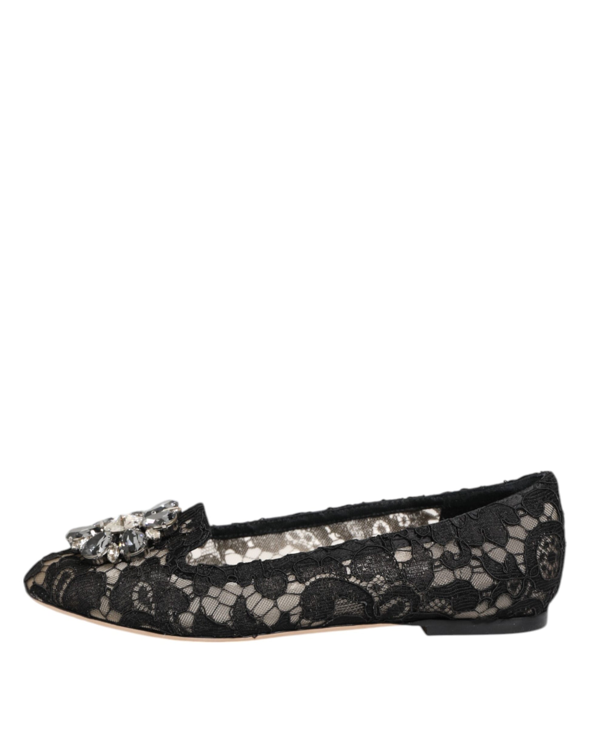 Black Taormina Lace Crystals Flats Shoes