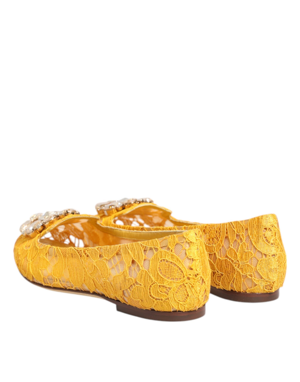 Yellow Taormina Lace Crystals Flats Shoes