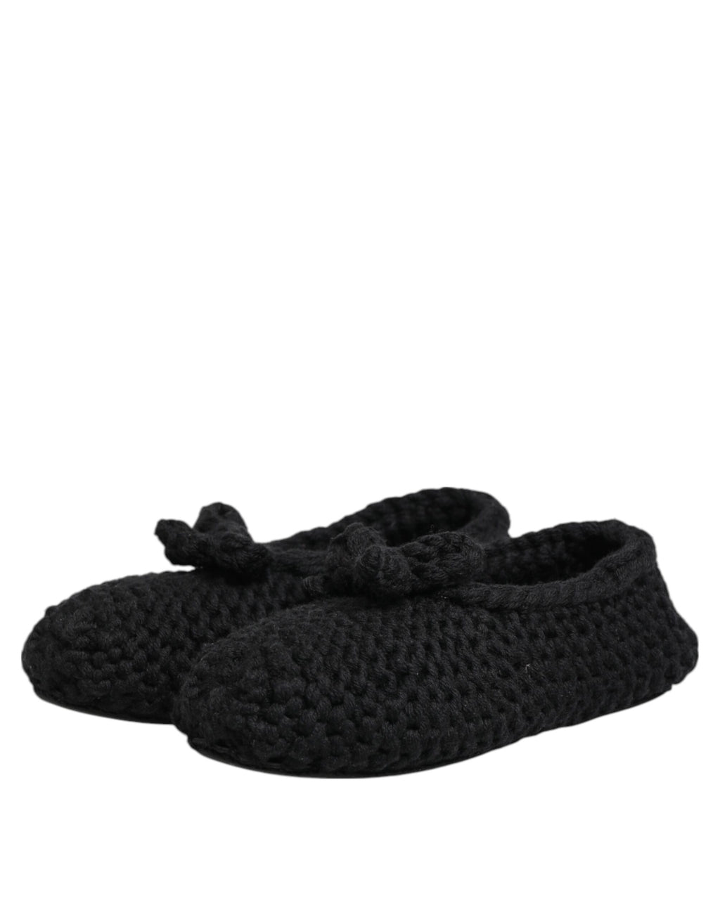 Black Wool Knit Slip On Ballerina Flats Shoes