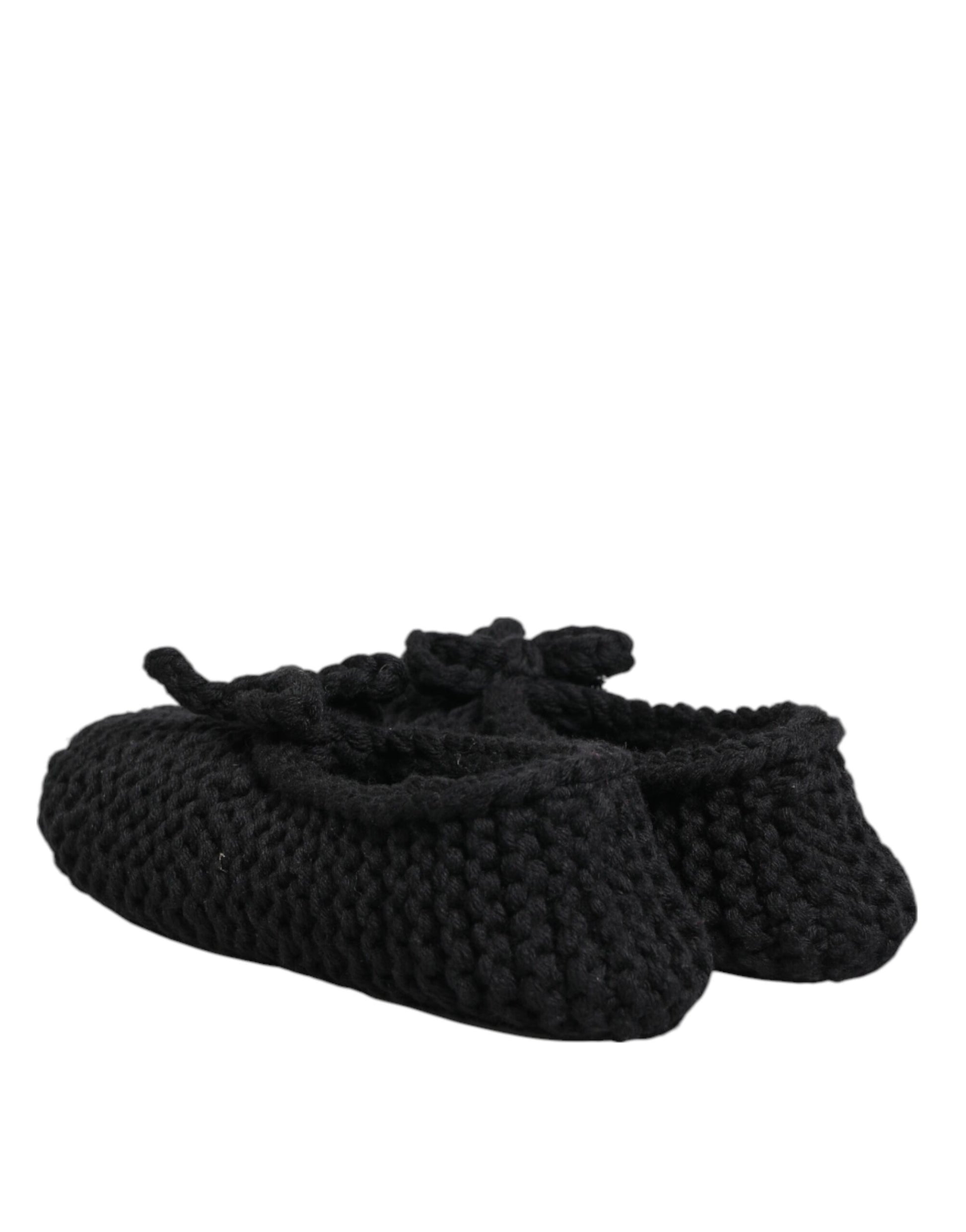 Black Wool Knit Slip On Ballerina Flats Shoes