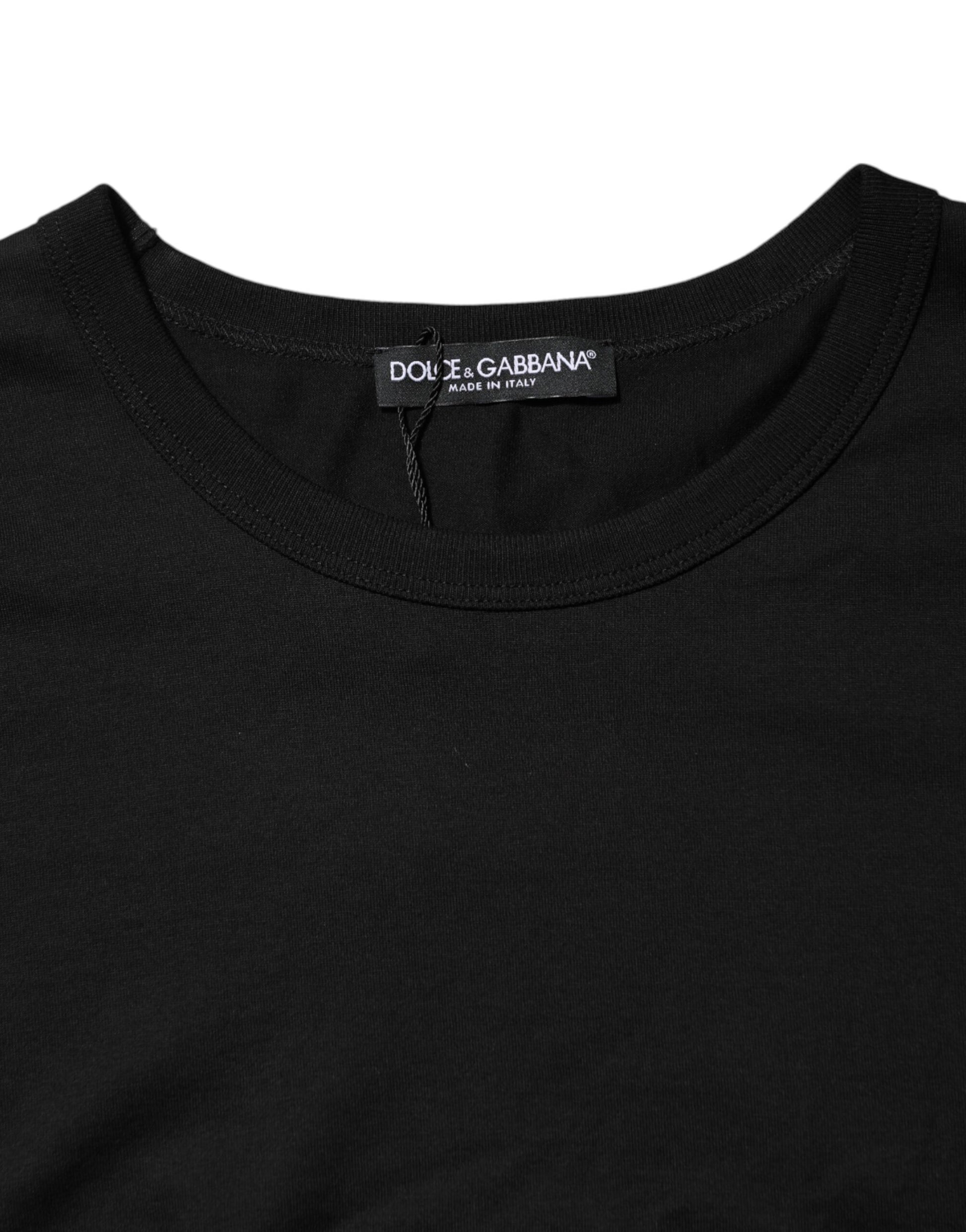 Black Logo Patch Cotton Crew Neck T-shirt