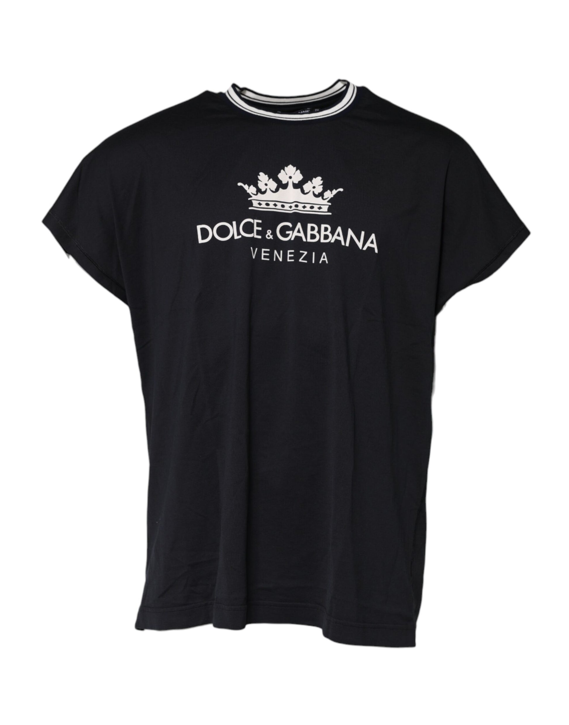 Dark Blue Venezia Crown Cotton Crew Neck T-shirt